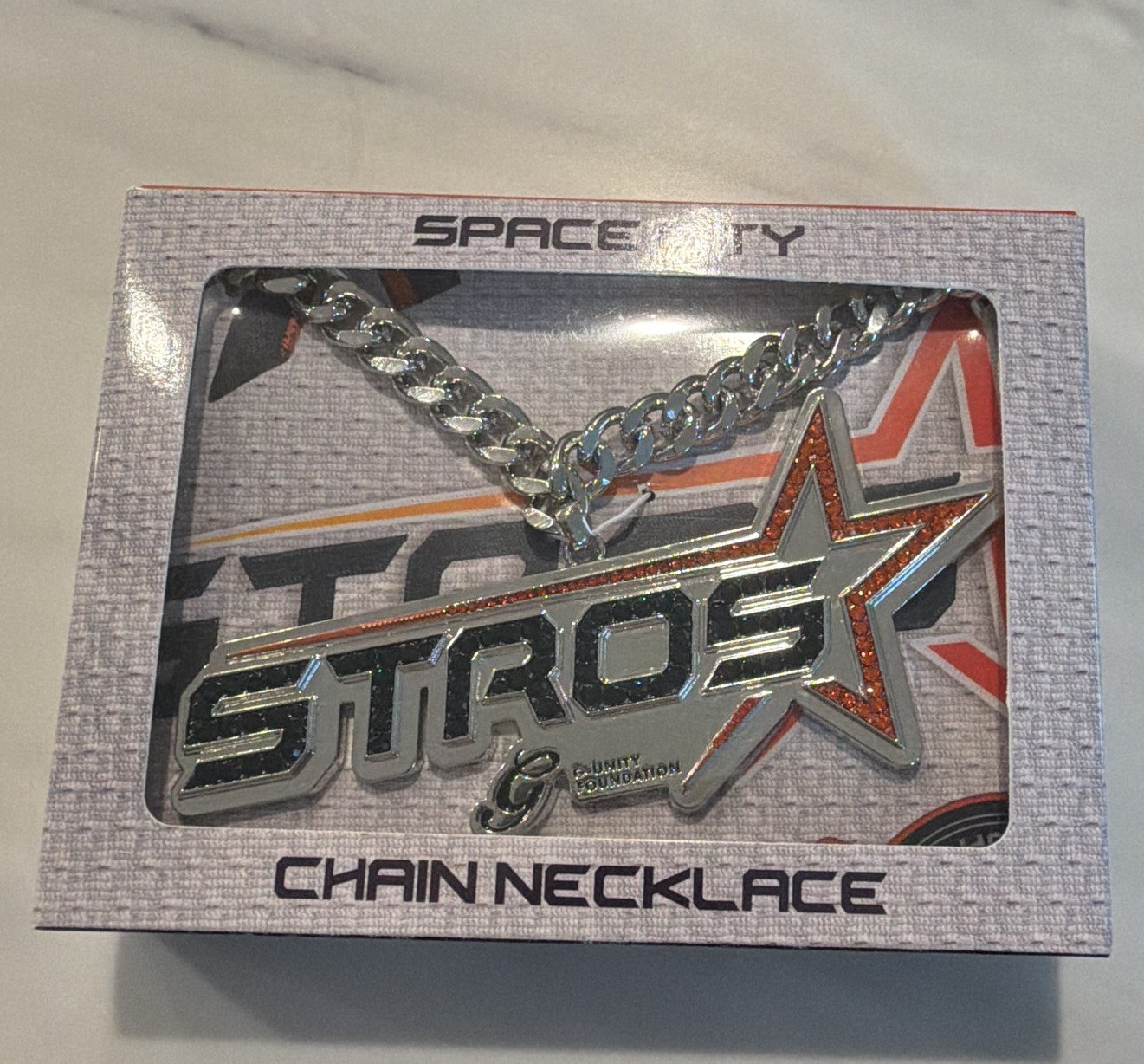Nike Space City Houston Astros Star Charm Curb Chain Necklace Silver Tone