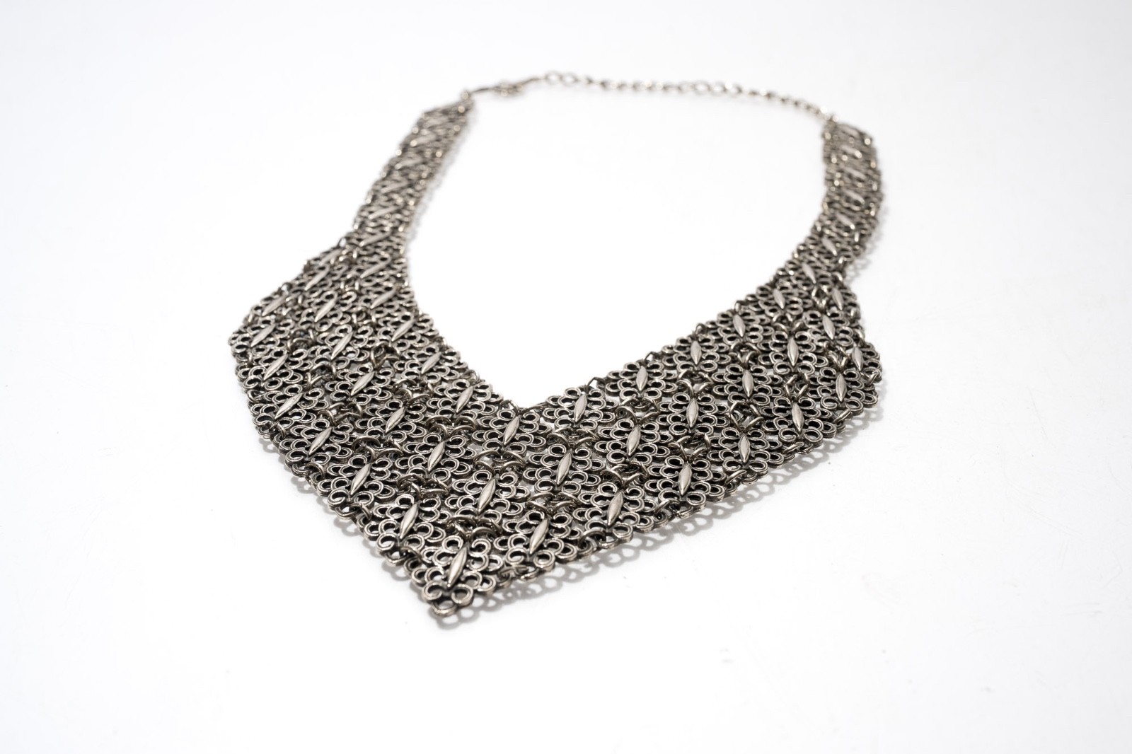 Metal Bib Necklace, Silver Toned