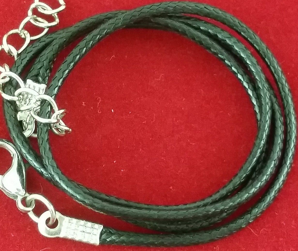 Black Leather Twisted Hand Braided Rope Chain Cord String Necklace Silver 18″