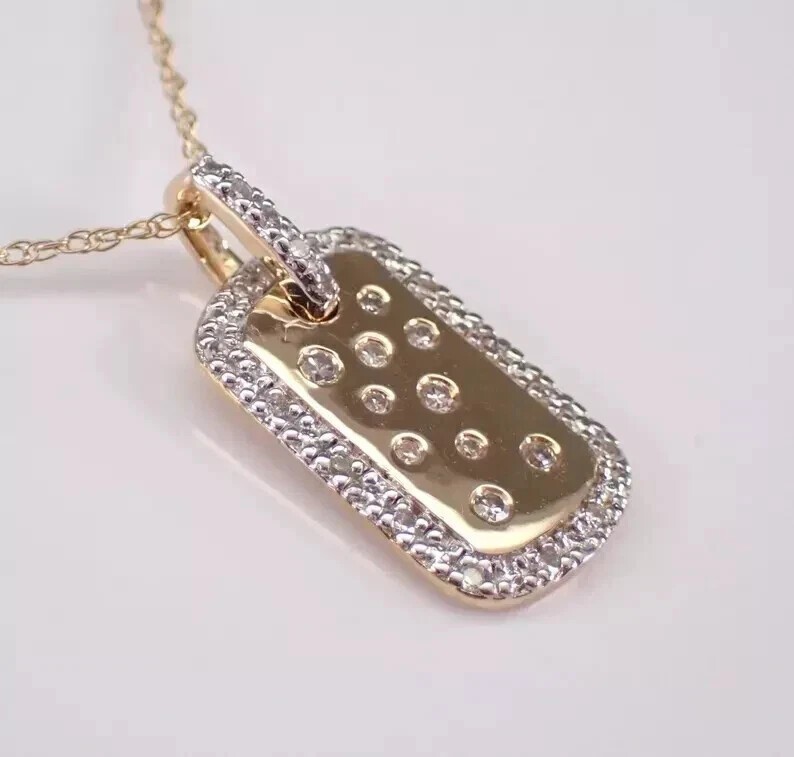 2Ct Round Cut Simulated Diamond Dog Tag Charm Pendant In 14K Yellow Gold Plated