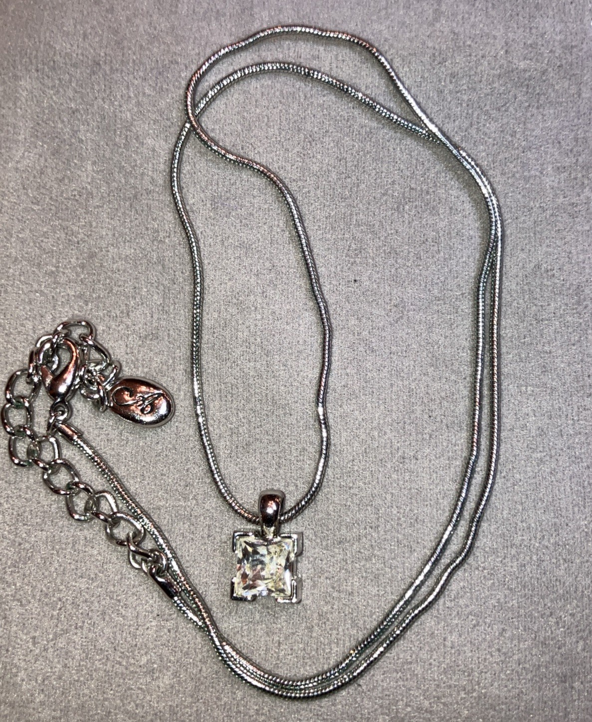 Annaleece Solitaire Pendant Crystal Square Silver Tone 18” Chain