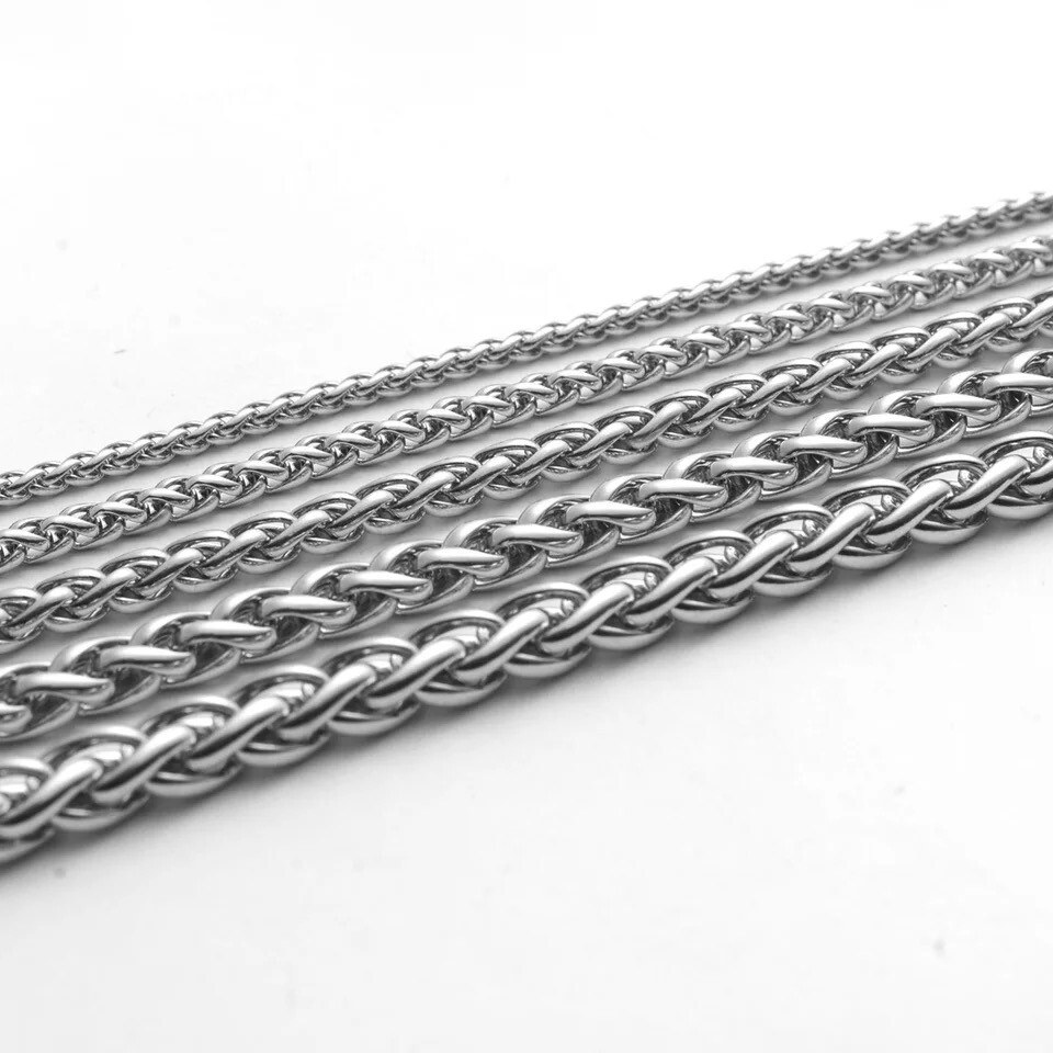 Wholesale Price Stainless Steel Silver Wheat Braided Chain Necklace Men’s Gift