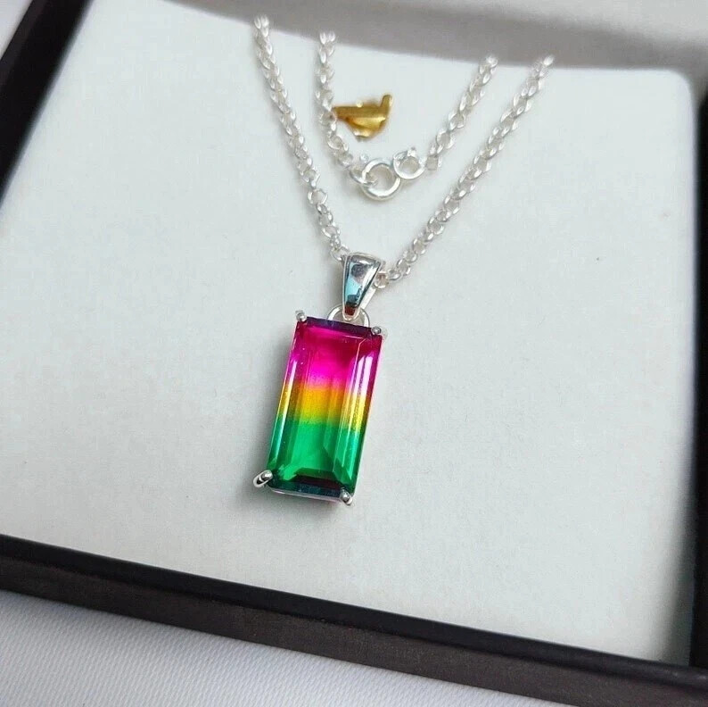 Watermelon Tourmaline Bi-Color Emerald Pendant, 50 ct Beautiful Necklace