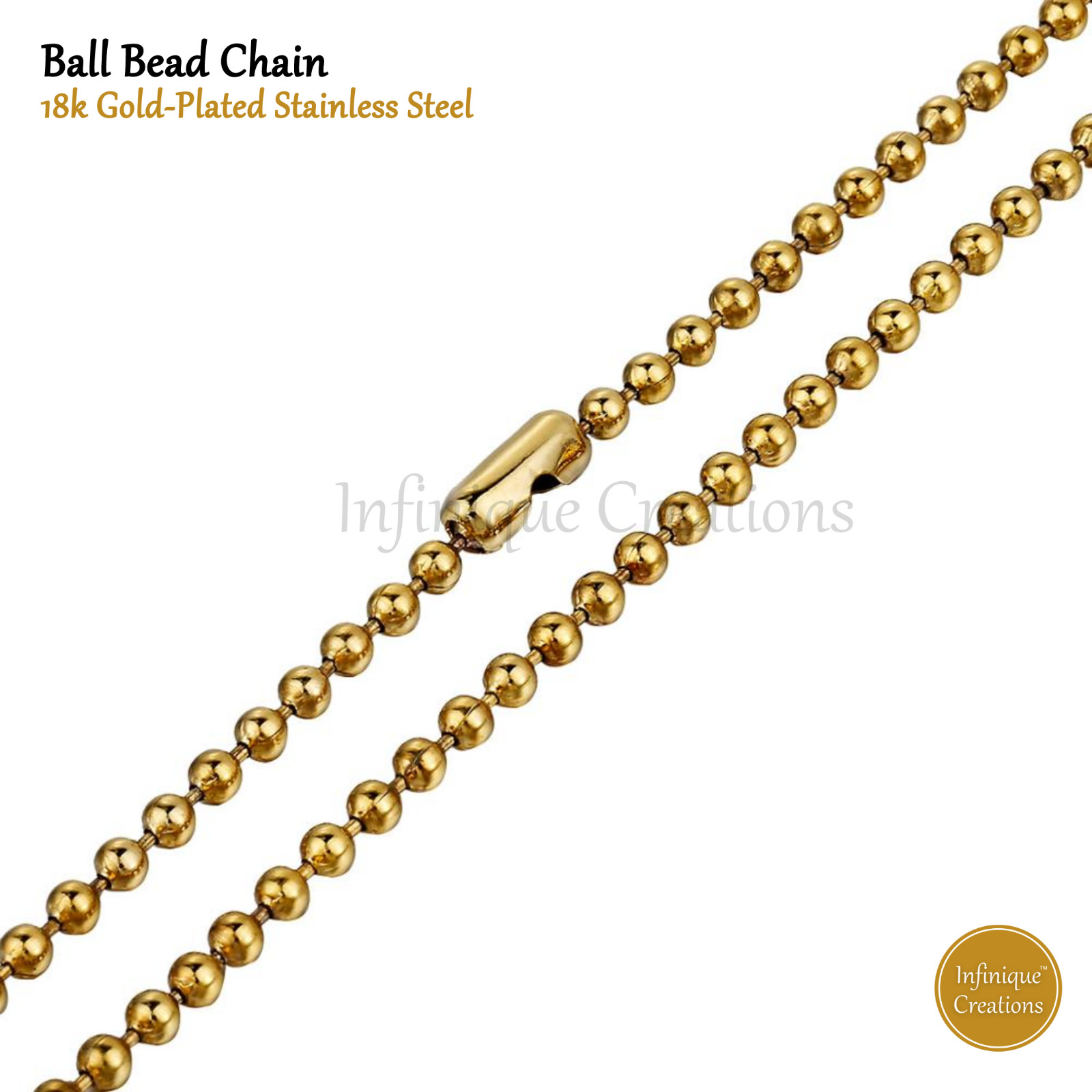 Stainless Steel Ball Chain 18K Gold 7-38″ Plated Men Women Bracelet Necklace