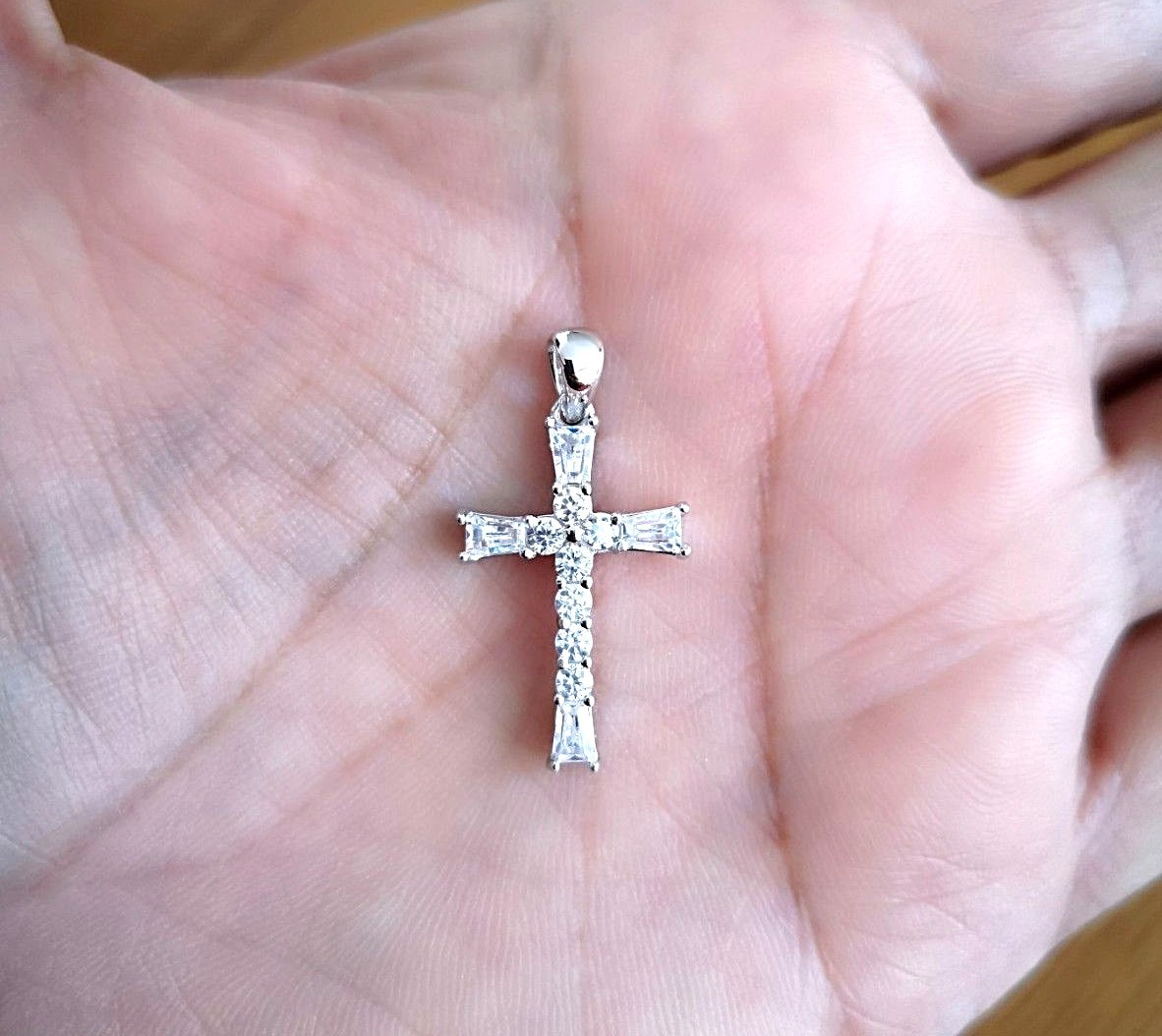 1 Ct Women Men Cross Pendant Necklace Simulated Diamond 14K Gold Plated Silver
