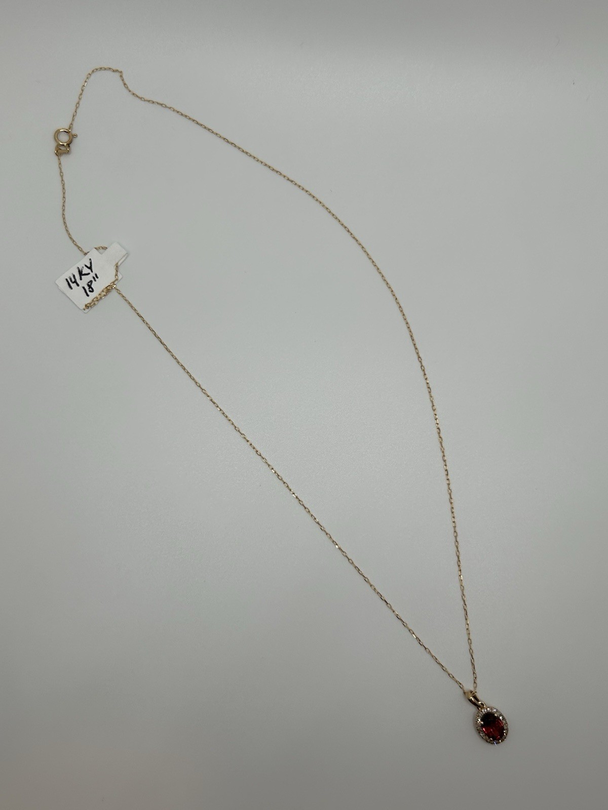 14k Gold Garnet And Diamond Pendant 18 Inch Necklace 1mm Diamond Cut Natural