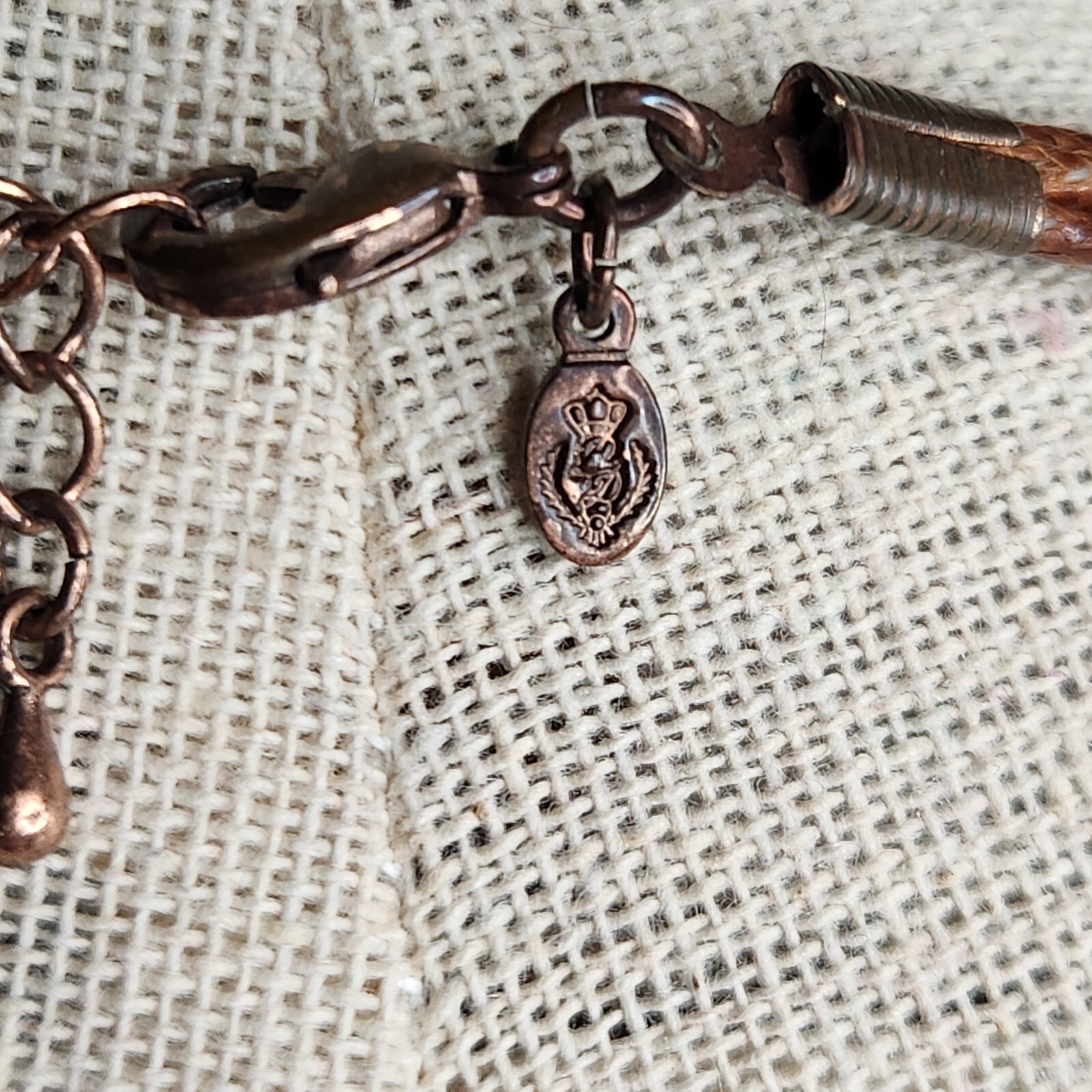 Boho Premier Designs Copper Tone Pendant On 3 Strand Faux Leather Chain