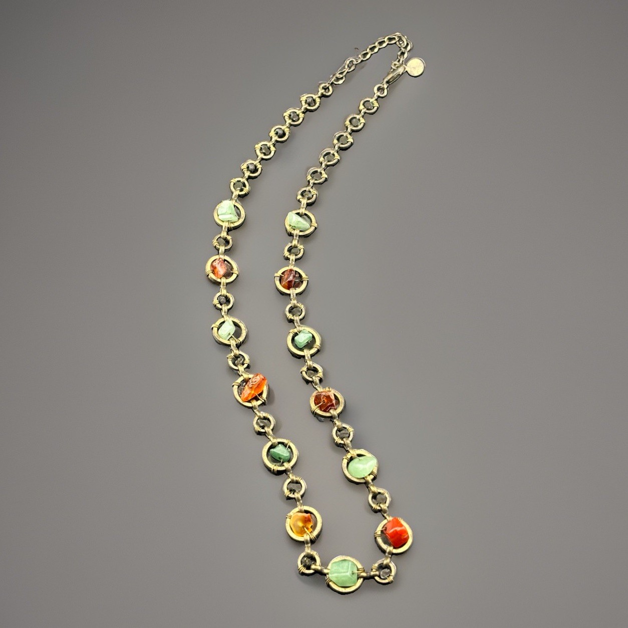 Axcess (Liz Claiborne) XC Artisan Multi Color Stone Necklace Bronze Tone 16–18″