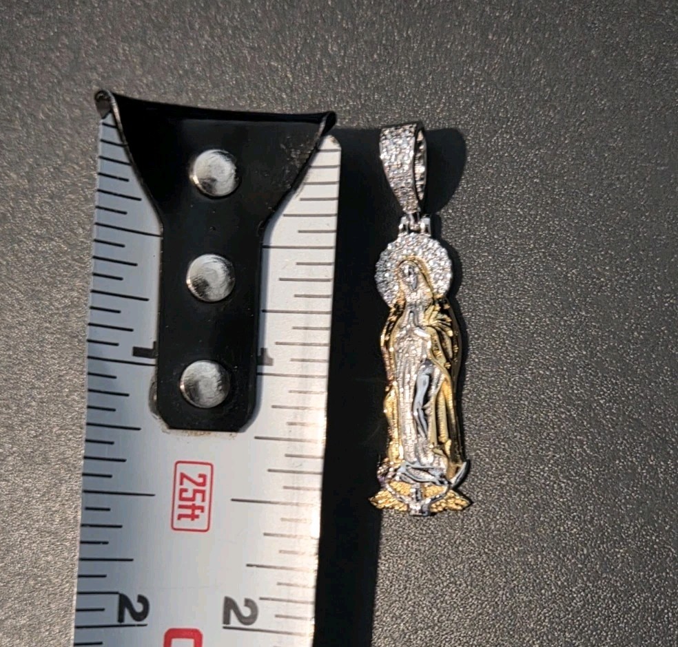 14k Gold Vermeil MOISSANITE Virgin Mary Pendant Over 925 Silver NEW