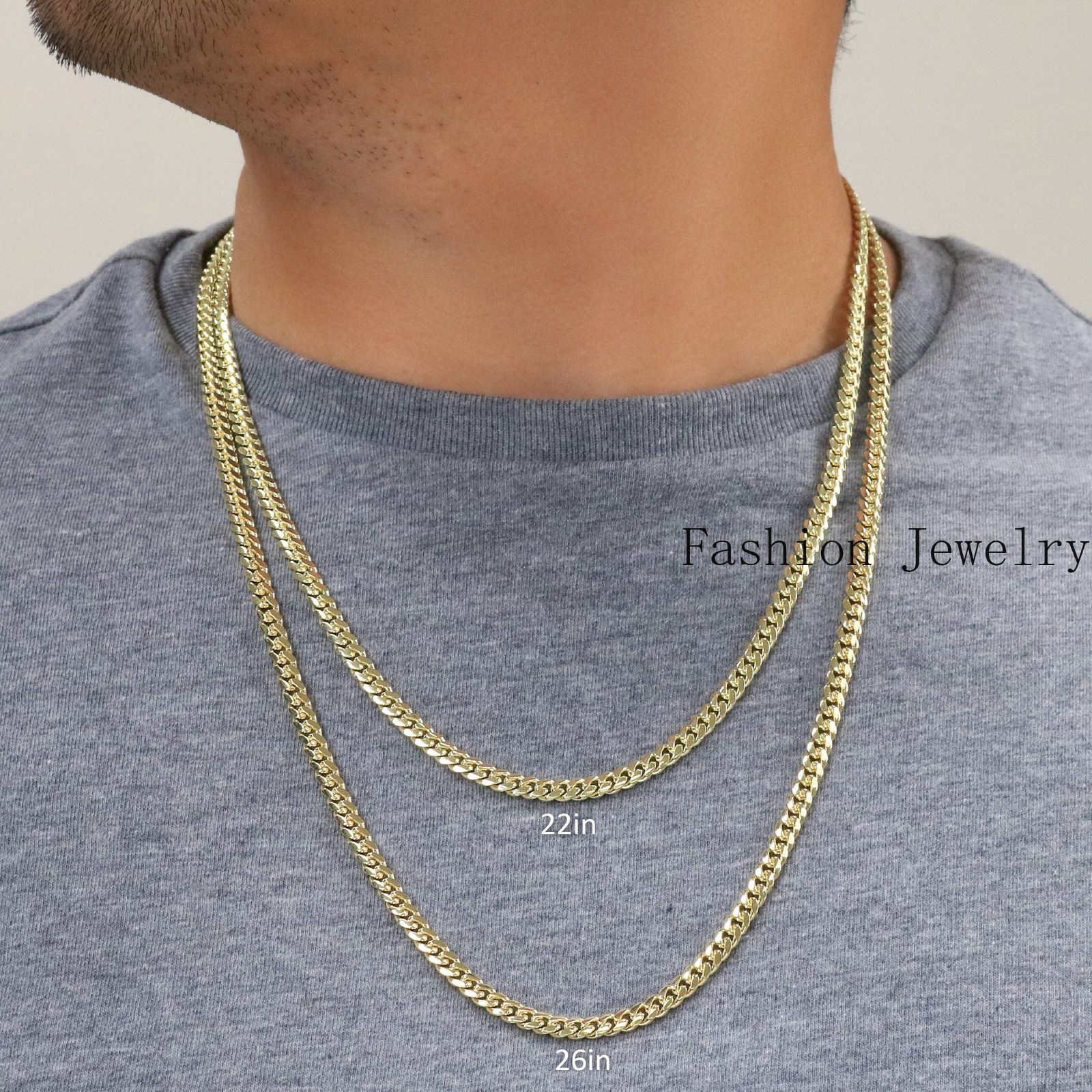 18K Yellow Gold Solid 2.7mm-7mm Miami Cuban Chain Necklace Mens Womens 16″-30″