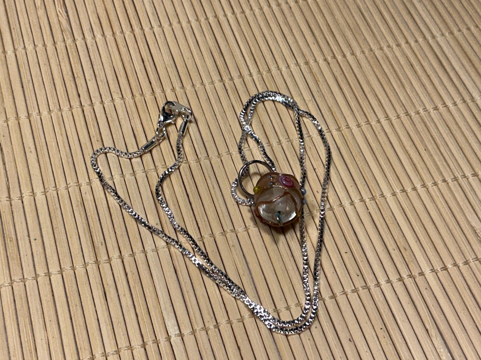 Fashion Necklace Venetian Wedding Cake Glass Bead Silver Tone Pendant Lot 96A