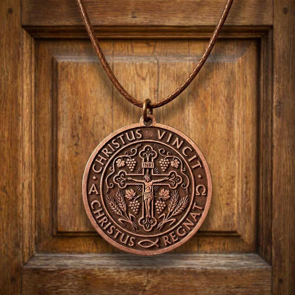 Pure Copper Christian Christus Vincit Crucifix Necklace – Handmade Boho Gift
