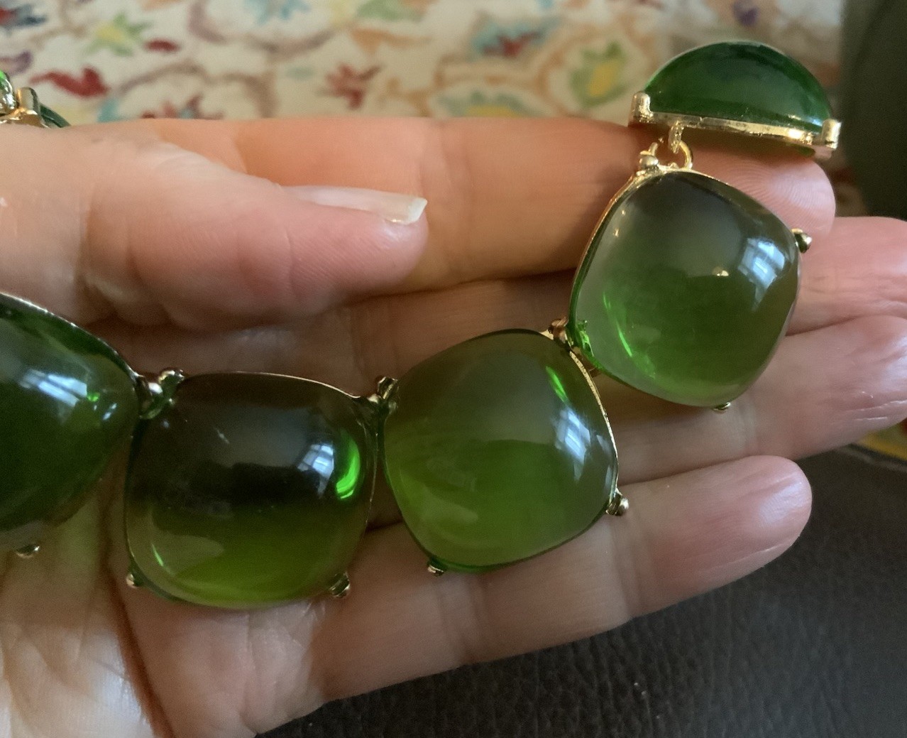 Zara Necklace Clear Candy Cabochon Gold Jelly Geometric Boho Green Retro Chain