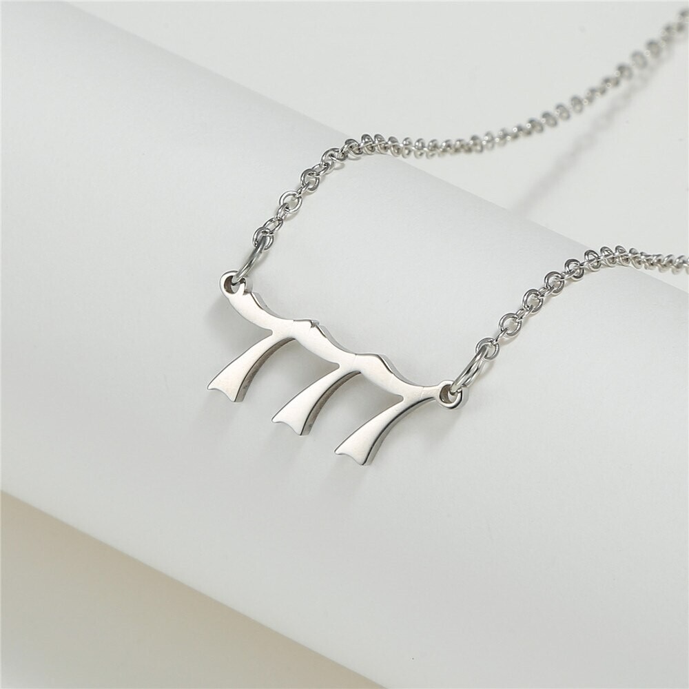 Silver 777 Angel Number Necklace, Jewelry Charms Minimalist Stainless Steel