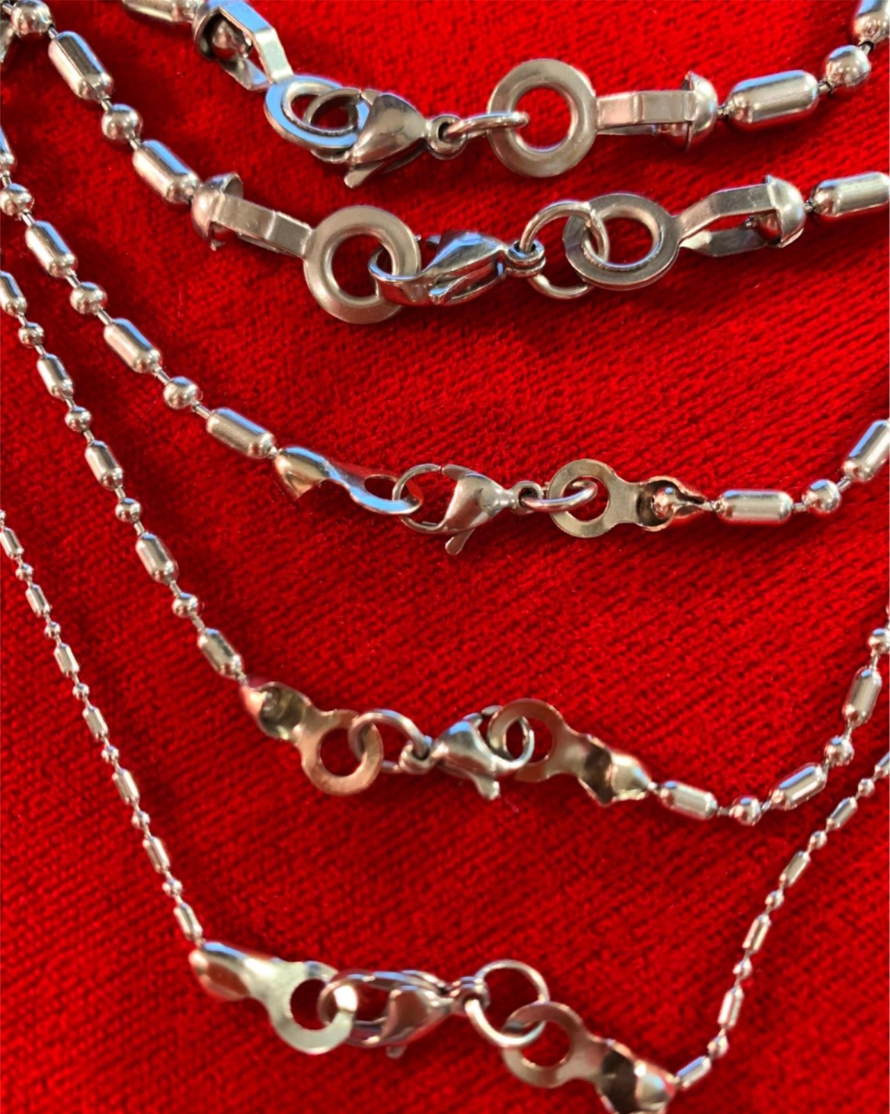 1.5-4.5MM 16-108″ STAINLESS STEEL SILVER BALL & OVAL BEAD CHAIN & LOBSTER CLASP