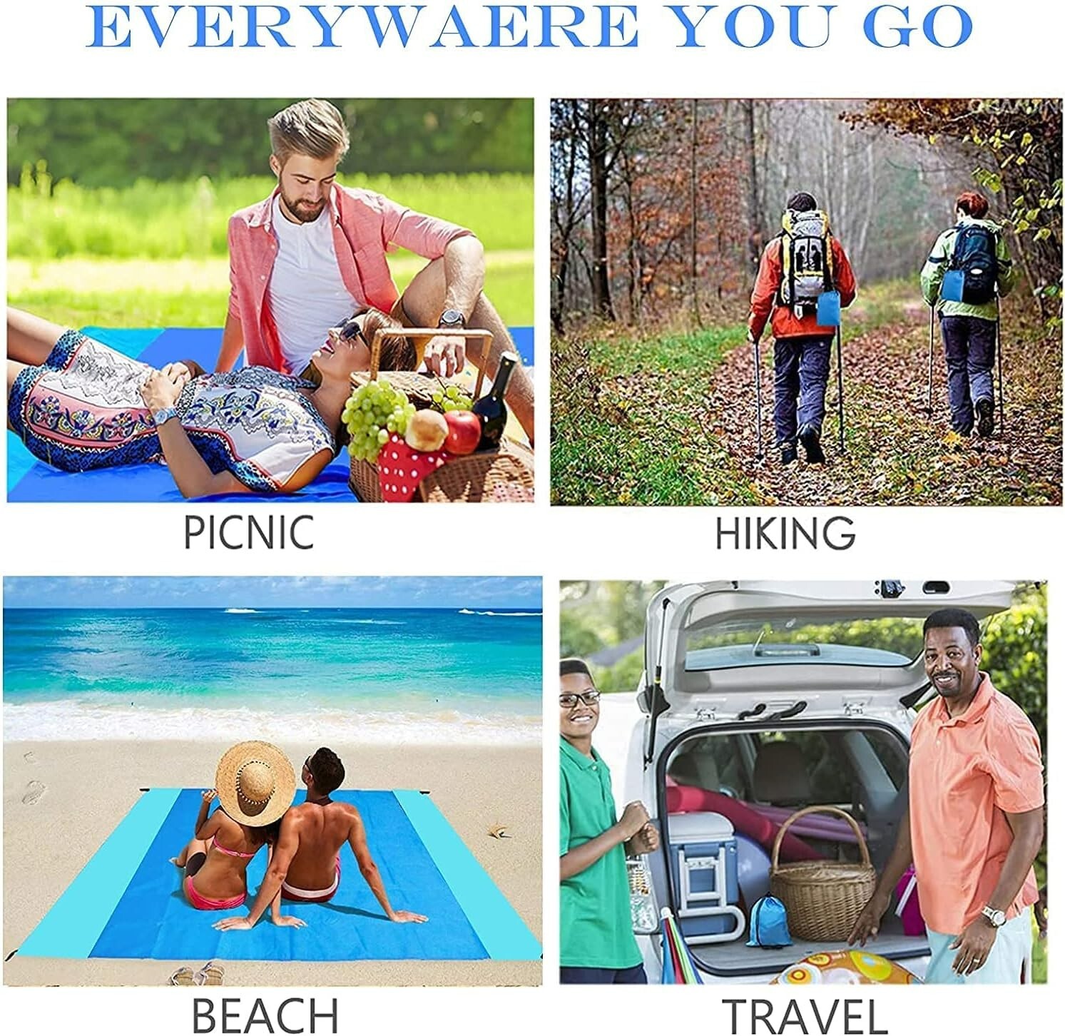 Beach Blanket, Beach Mat Sand Free Waterproof 79″ X 83″ Suitable for 4-7 Adults,