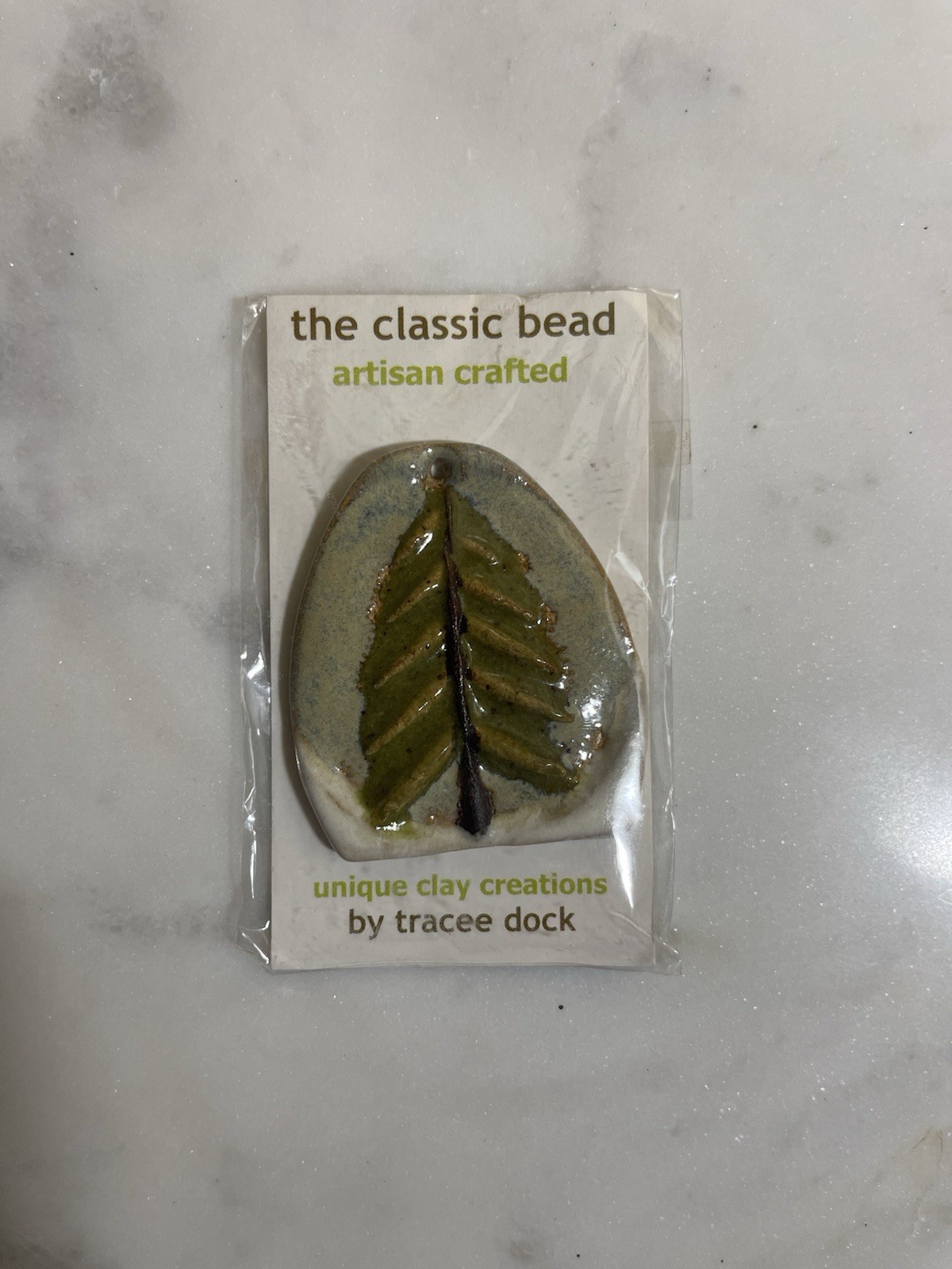 Tracee Dock The Classic Bead Artisan Stoneware Leaf Pendant Original Card