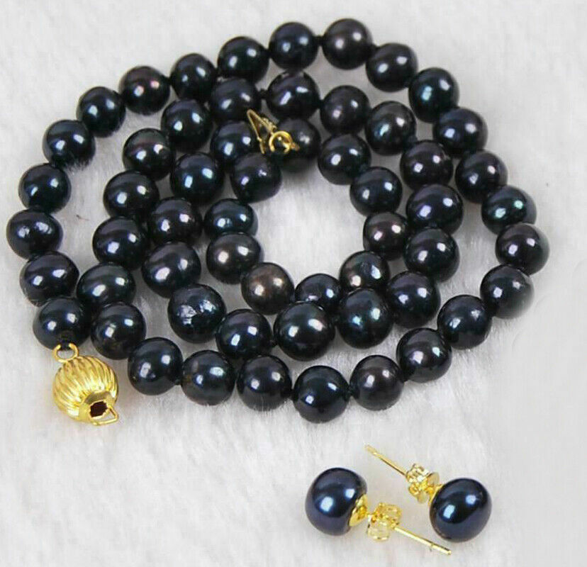 16″-50″ 7-8mm /8-9mm Natural Akoya Cultured Pearl Beads Necklace + Earrings Set