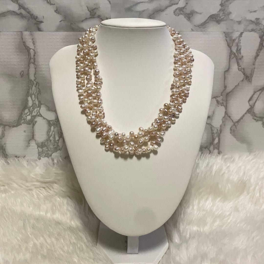 ete 3 Strand Genuine Pearl Necklace Silver 46cm From Japan