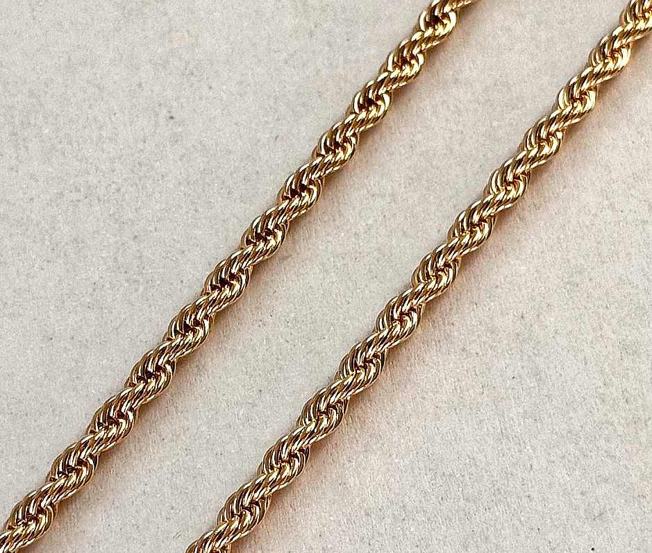 2.5 mm Rope Chain 24 Inch Rich Gold Tone Classic Unisex Minimalist Necklace