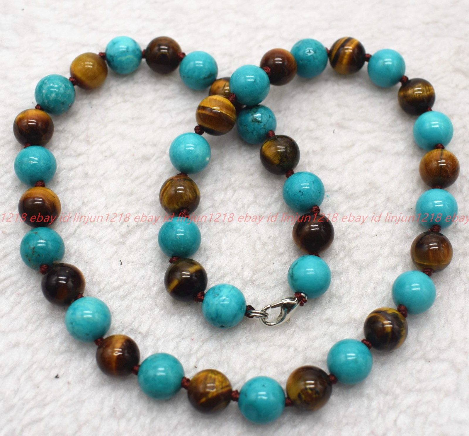 Natural 8/10/12mm Blue Turquoise Yellow Tiger’s Eye Necklace Bracelet 18/7.5in