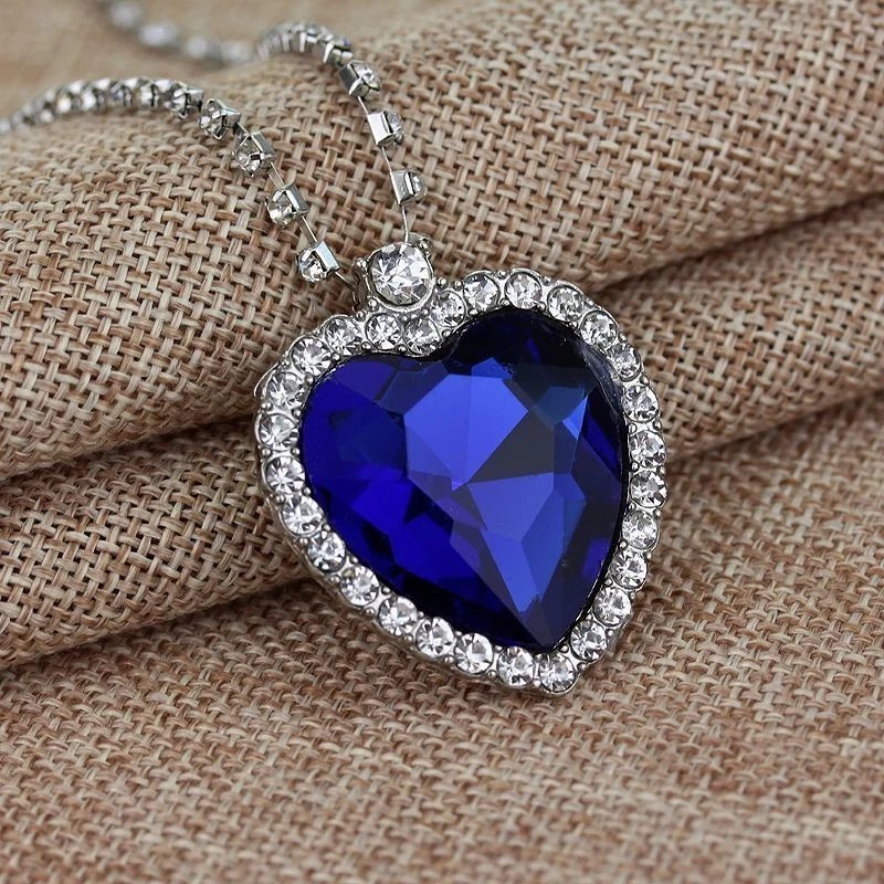 Blue Titanic Heart of the Ocean Crystal Pendant Necklace Rhinestone Jewelry