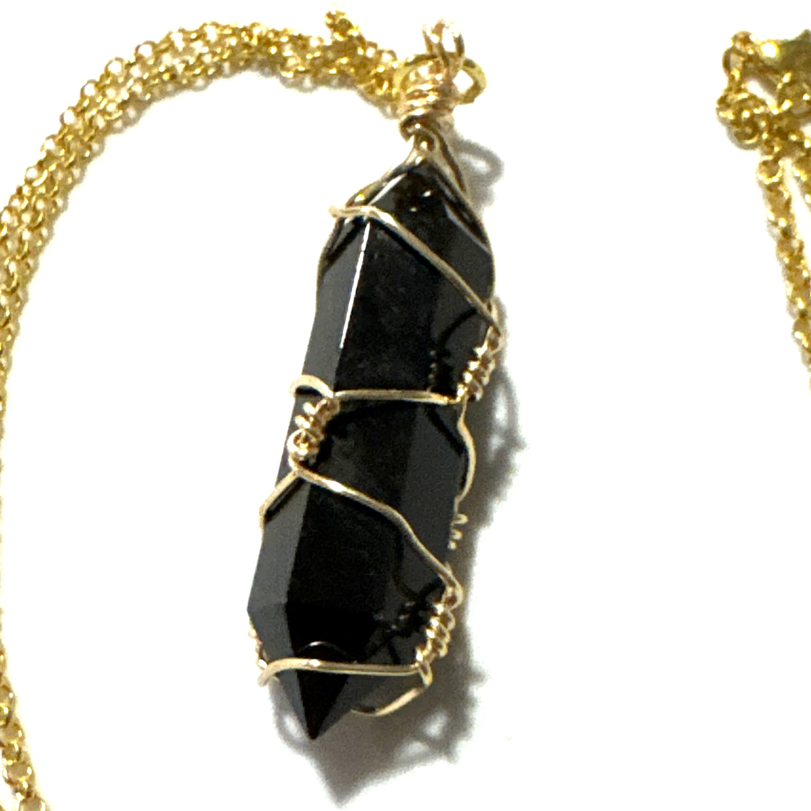 Black Obsidian Pendant Necklace Jewelry Gold Tone 21″ Chain Genuine Stone Bling
