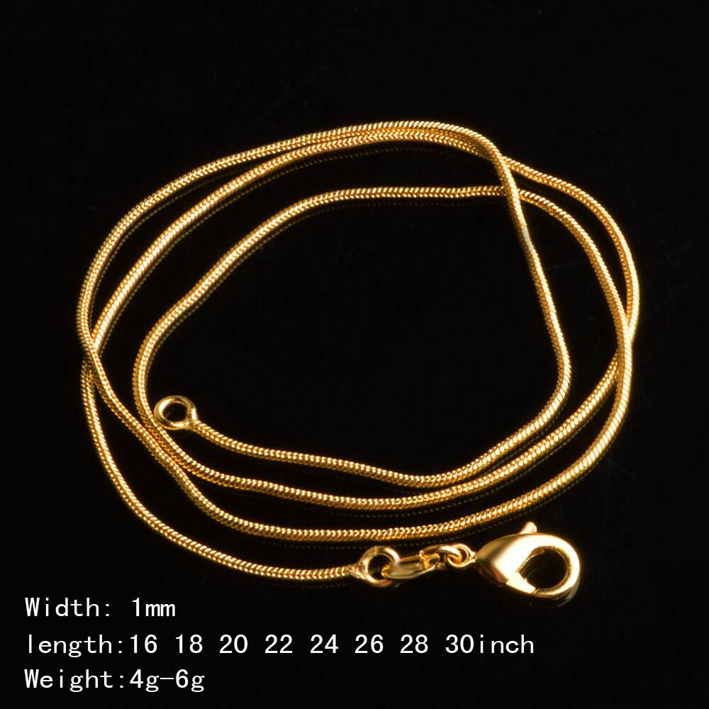 18K Yellow Gold Filled Classic Snake Chain Necklace 16/18/20/22/24/26/28/30 inch