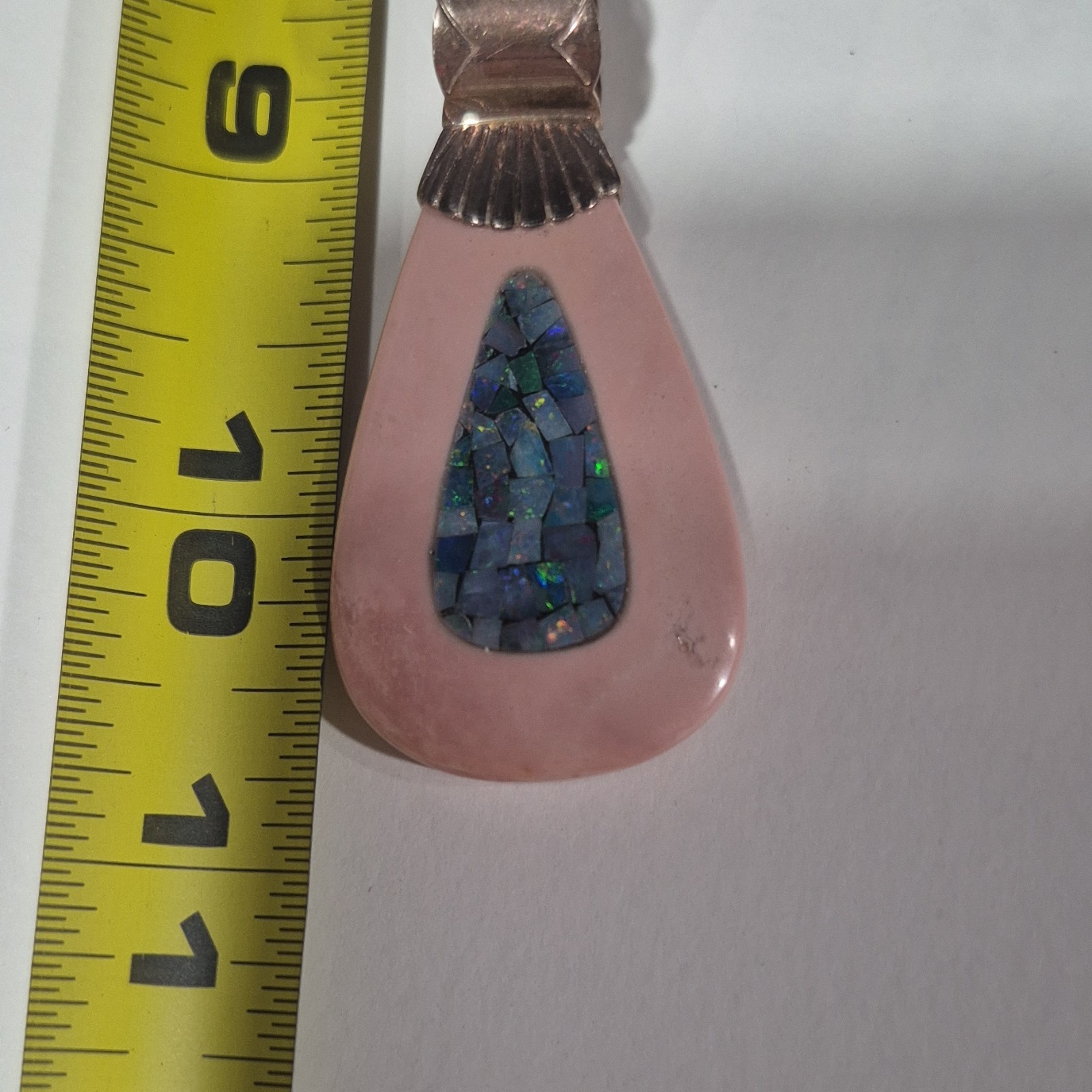Pink & Blue Stone Teardrop Pendant Charm w/ Blue Inlay, Metal Bail