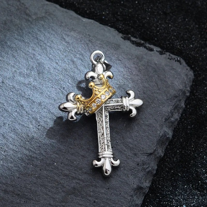Christian Crowned Cross Pendant Necklace with Chain Gothic Religious Faith Gift