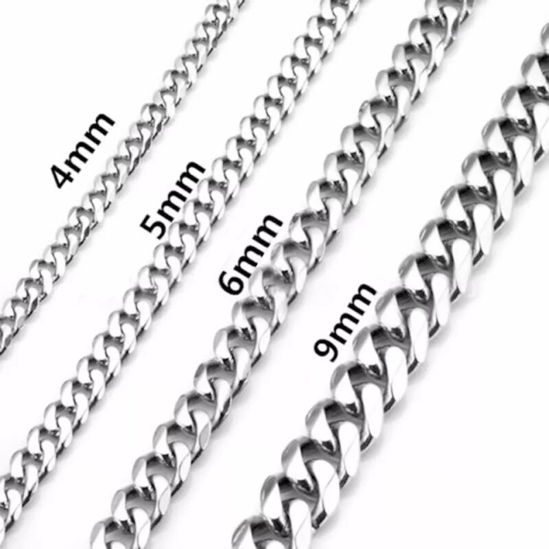2-9mm Men Womens 316L Stainless Steel Silver Twist Curb Link Chain Necklace