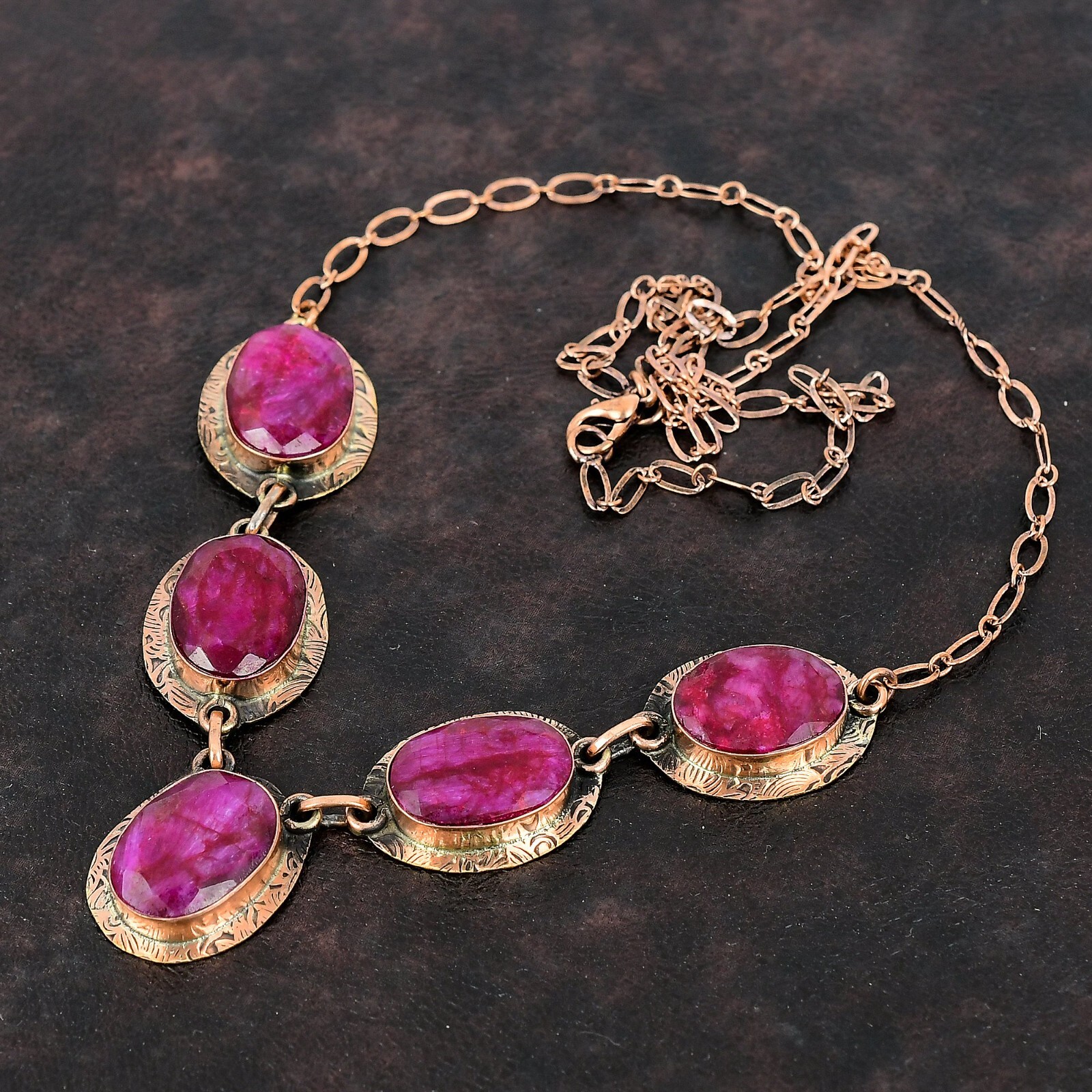 Kashmir Rubi Jewelry Gemstone Copper Gift For Mother Adjustable Necklace 18.0″