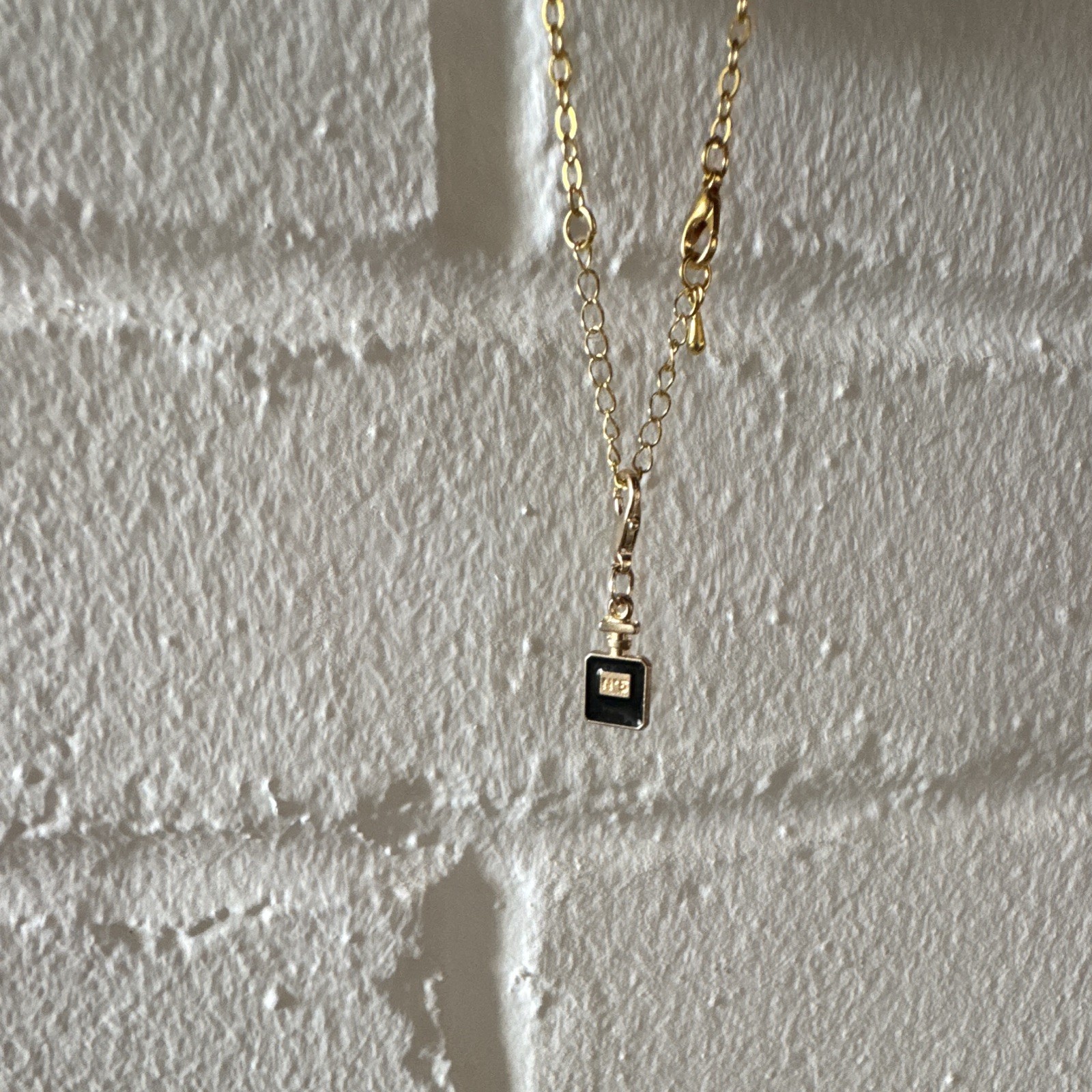 Gold Tone Black Square Charm Pendant Necklace Cable Chain Lobster Clasp