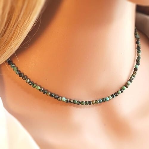 African Turquoise Choker Natural Green Stone Facted Necklace Healing Reiki Gift