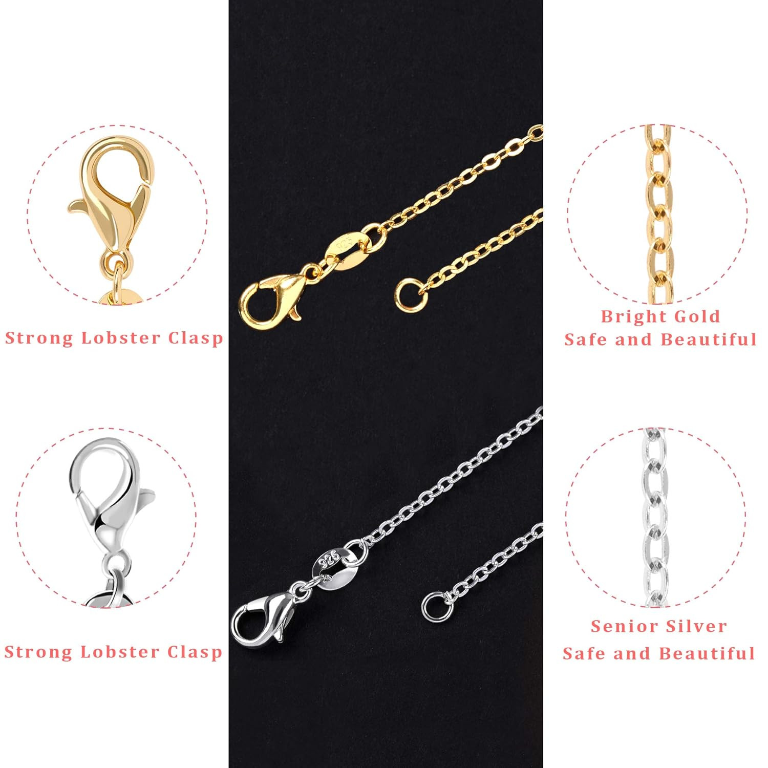50 Pack Silver Plated Necklace Chains Bulk, Cable Chain Pack for Jewellery Makin