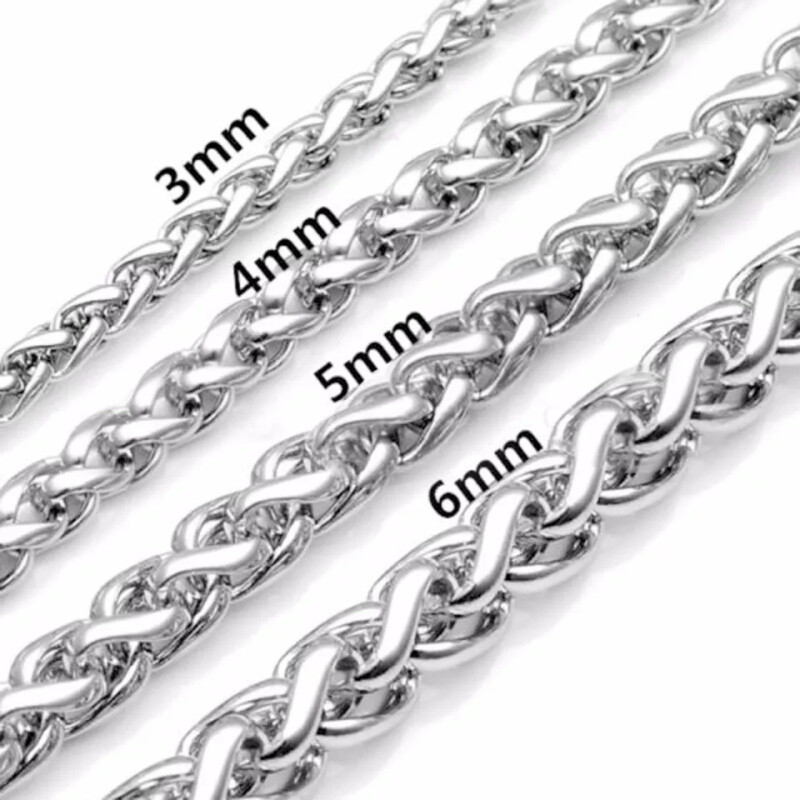 2-9mm Men Womens 316L Stainless Steel Silver Twist Curb Link Chain Necklace