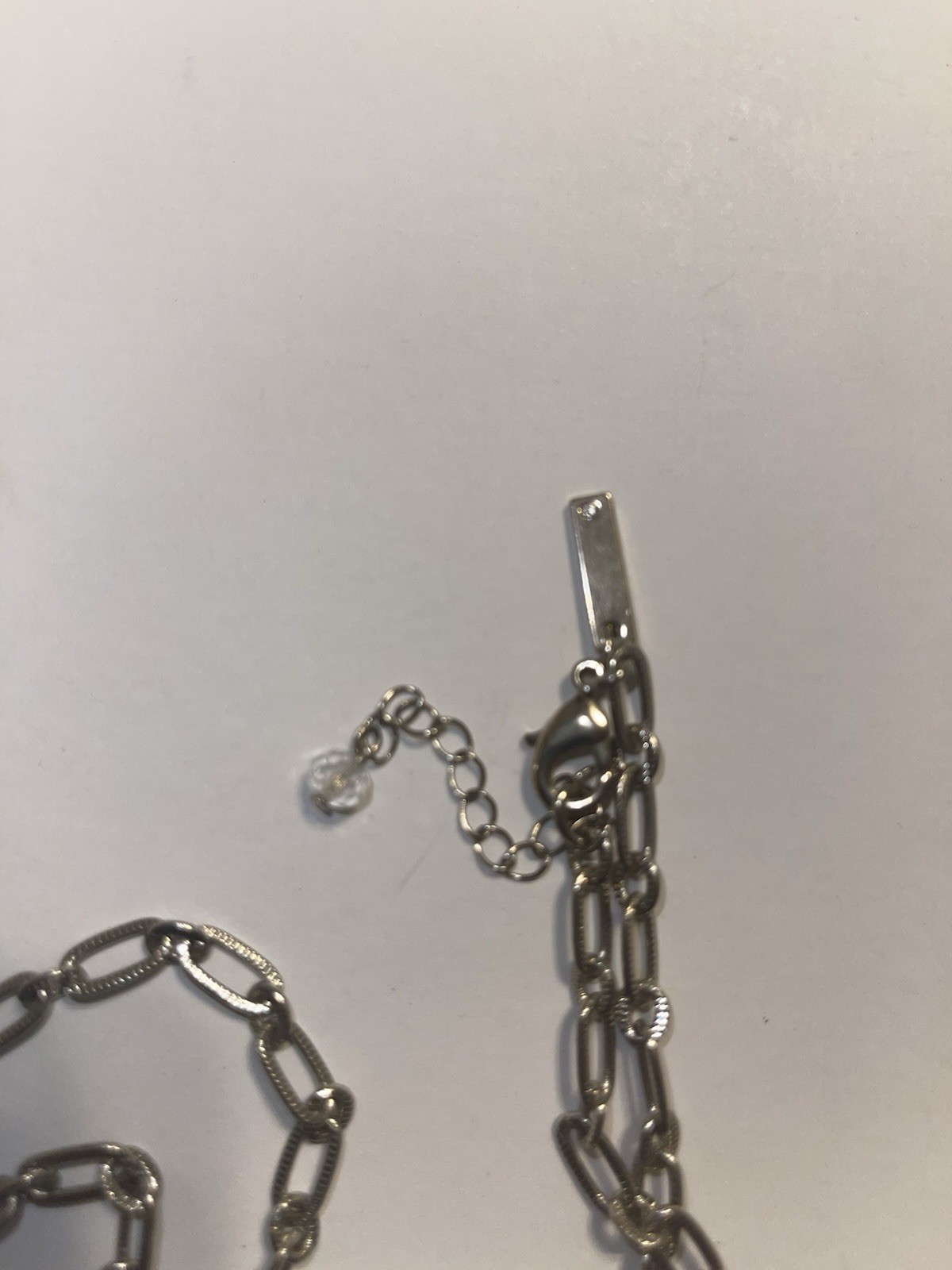 Silver Tone Cable Chain Necklace Agate Square Pendant w/ Tassel Adjustable