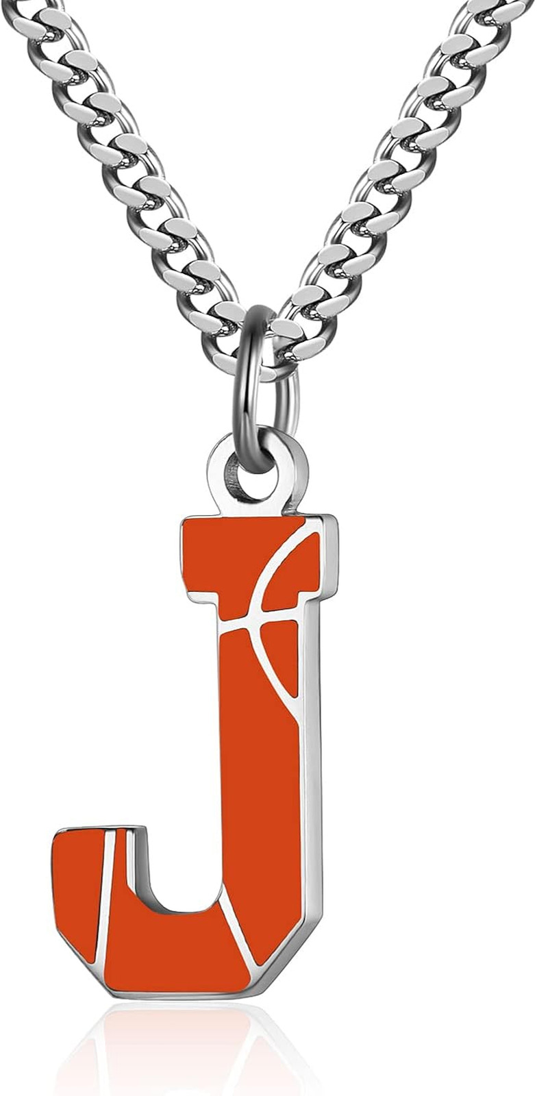 Basketball Letter Necklace – Men’S Basketball Charm Pendant, Stainless Steel Sil