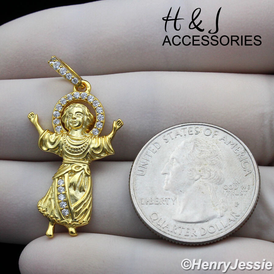 925 STERLING SILVER 16-24″X2MM GOLD PLATED CUBAN CHAIN CZ BABY JESUS PENDANT*244