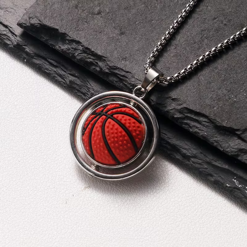 Cool Style Rotating Sports Basketball Pendant Necklace Unisex Hip-Hop Jewelry