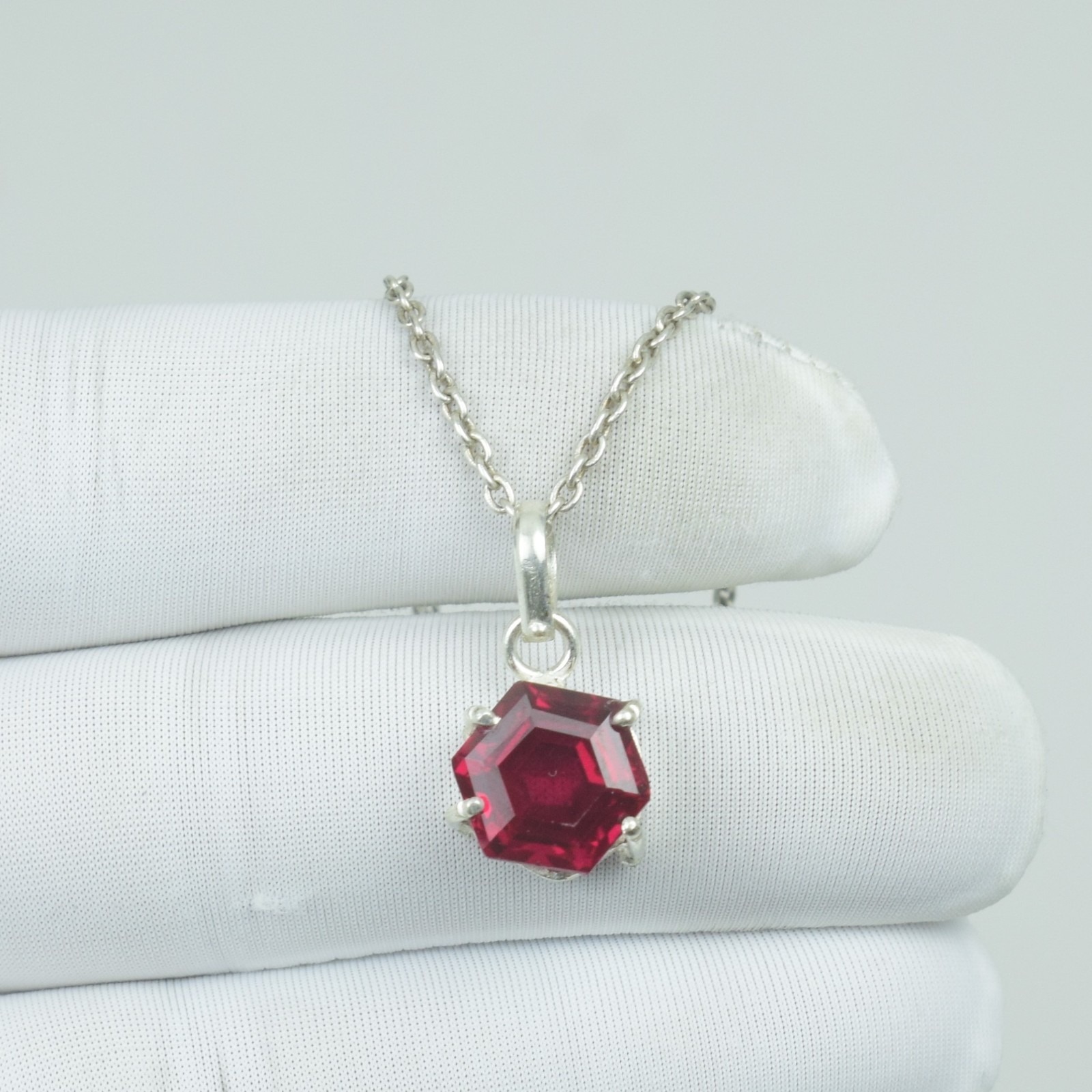 AAA Beauty Hexagon Shape Red Ruby Necklace, 15Cts July Birthstone Jewelry,