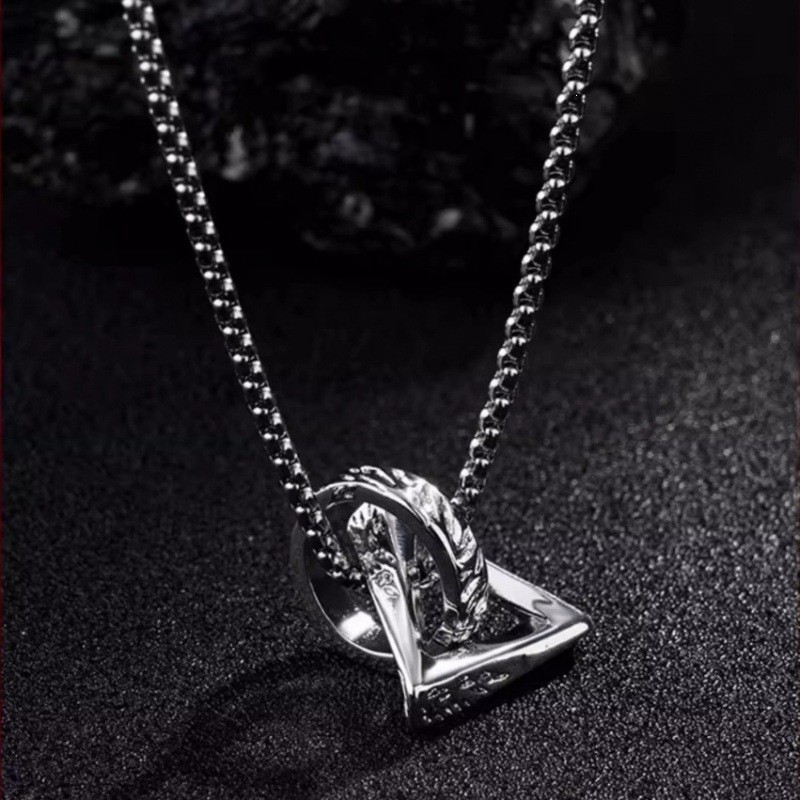 Triangle Ring Interlock Pendant Necklace Stainless Steel Silver Unisex Choker