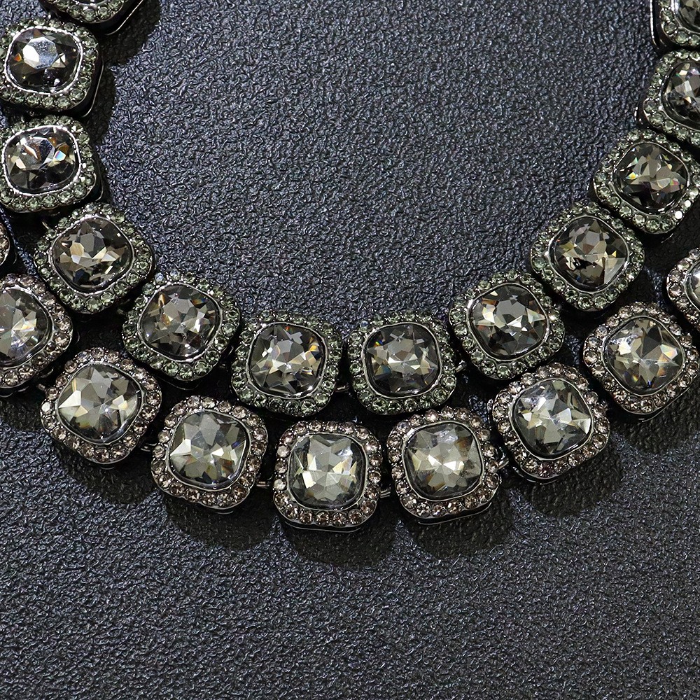 Gunmetal Gray Squar Tennis Jewelry Stainless Steel Necklace Bracelet Unisex Kit