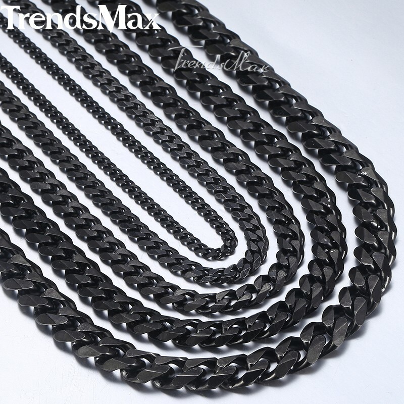 3.5/5/7/9/11mm Black Stainless Steel Curb Cuban Chain Necklace Choker Men Women