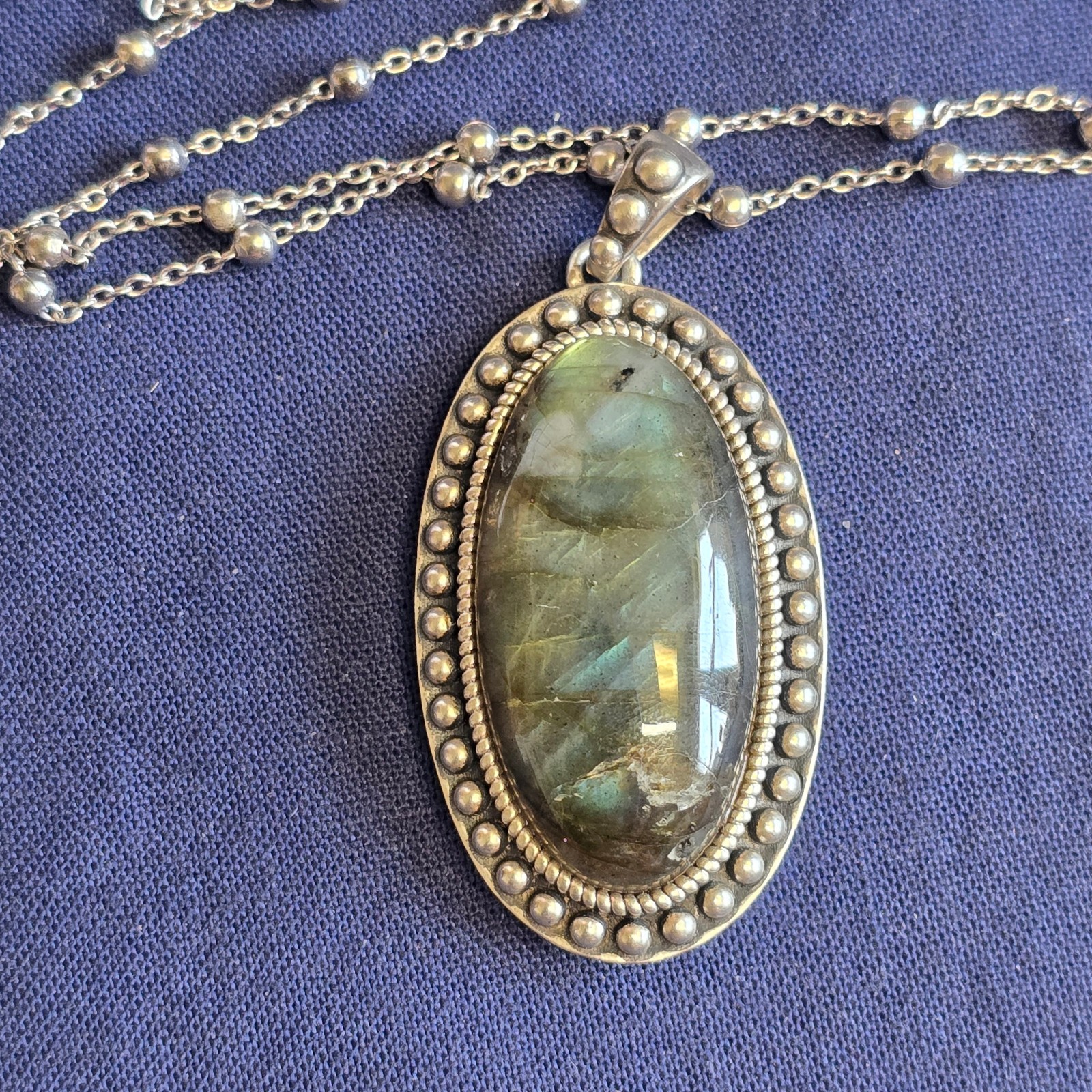Sterling Silver Necklace 17.11g Fine Jewelry 20″ Labradorite Look *READ*
