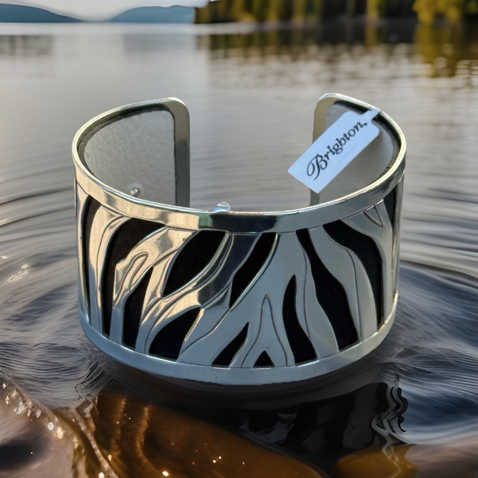 Brighton Bracelet Christo Johannesburg Wide Cuff With Leather Insert NWT