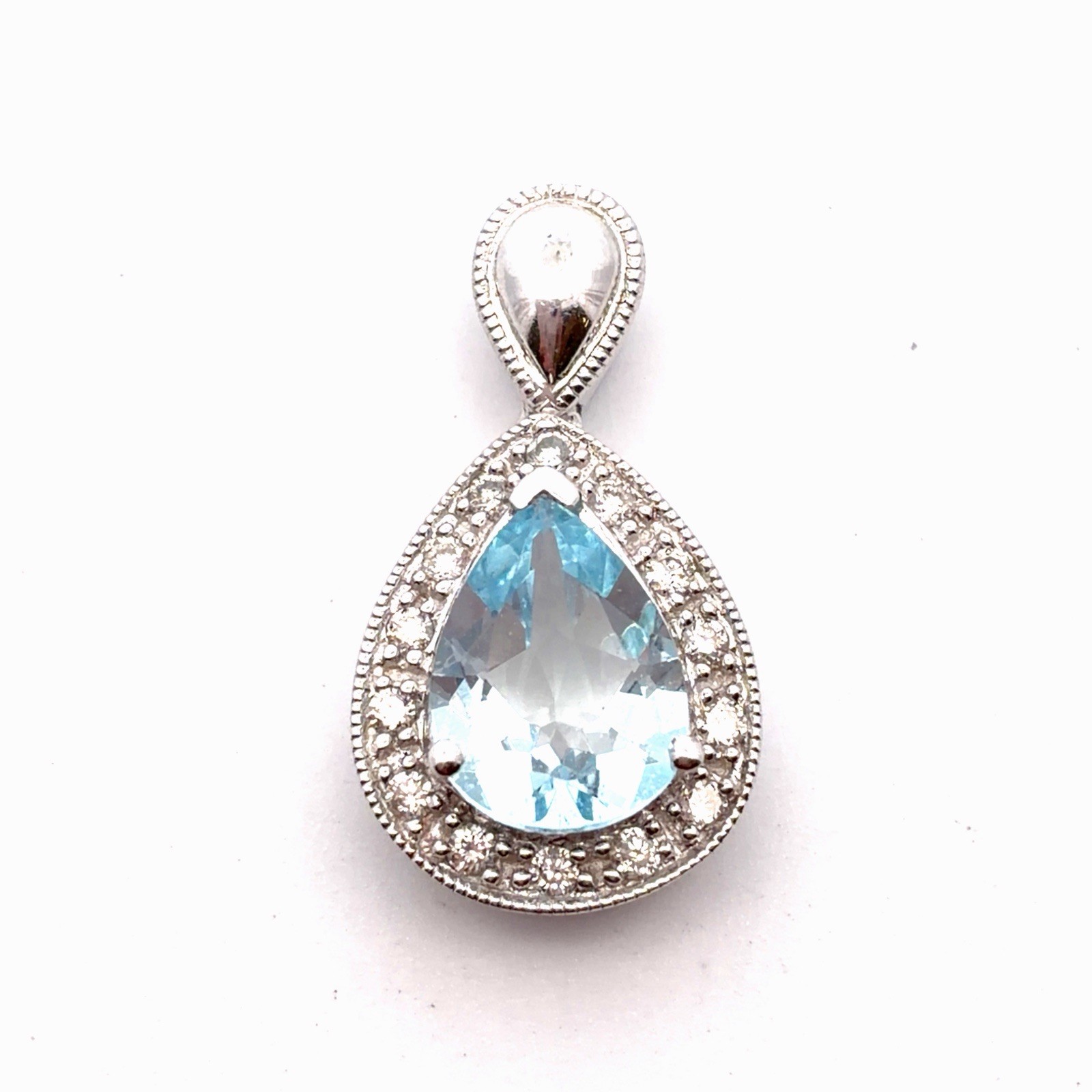 Designer STS 14K White Gold Aquamarine Diamond Accent March Anniversary Pendant