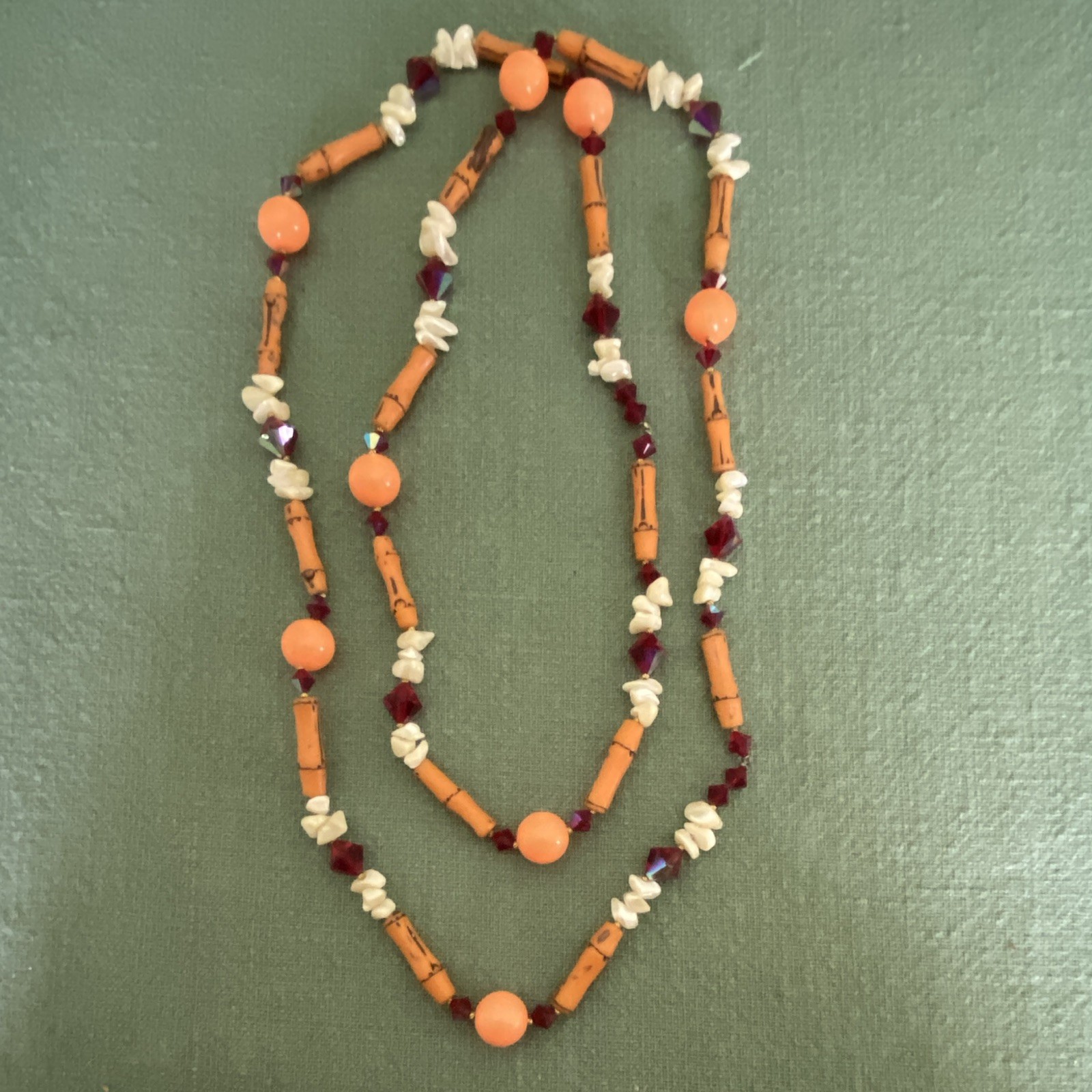 Multicolor Beaded Strand Necklace Ball/Bead Chain Orange White Red