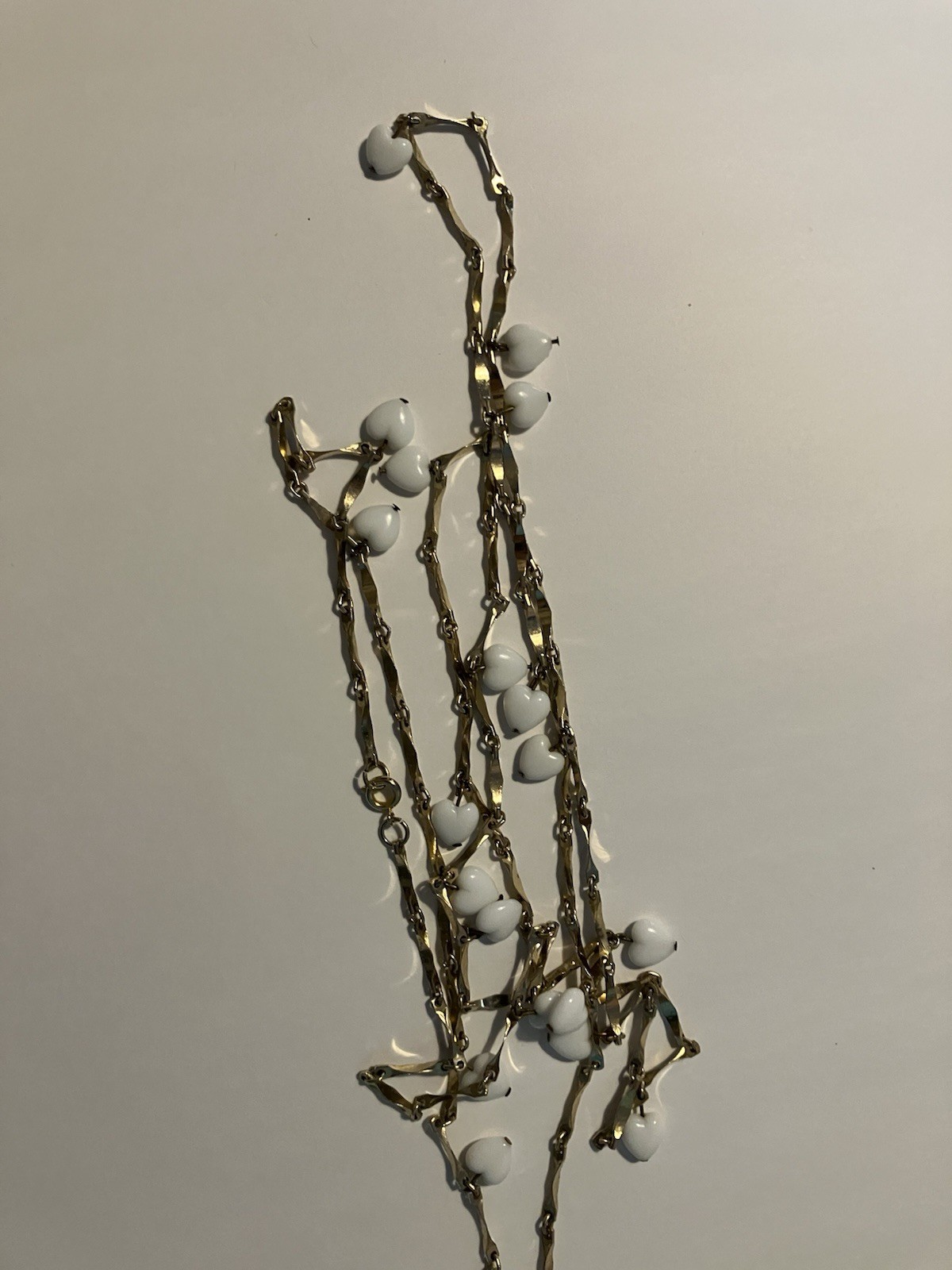 White Hearts And Gold Tone Chain Necklace 26 inch long