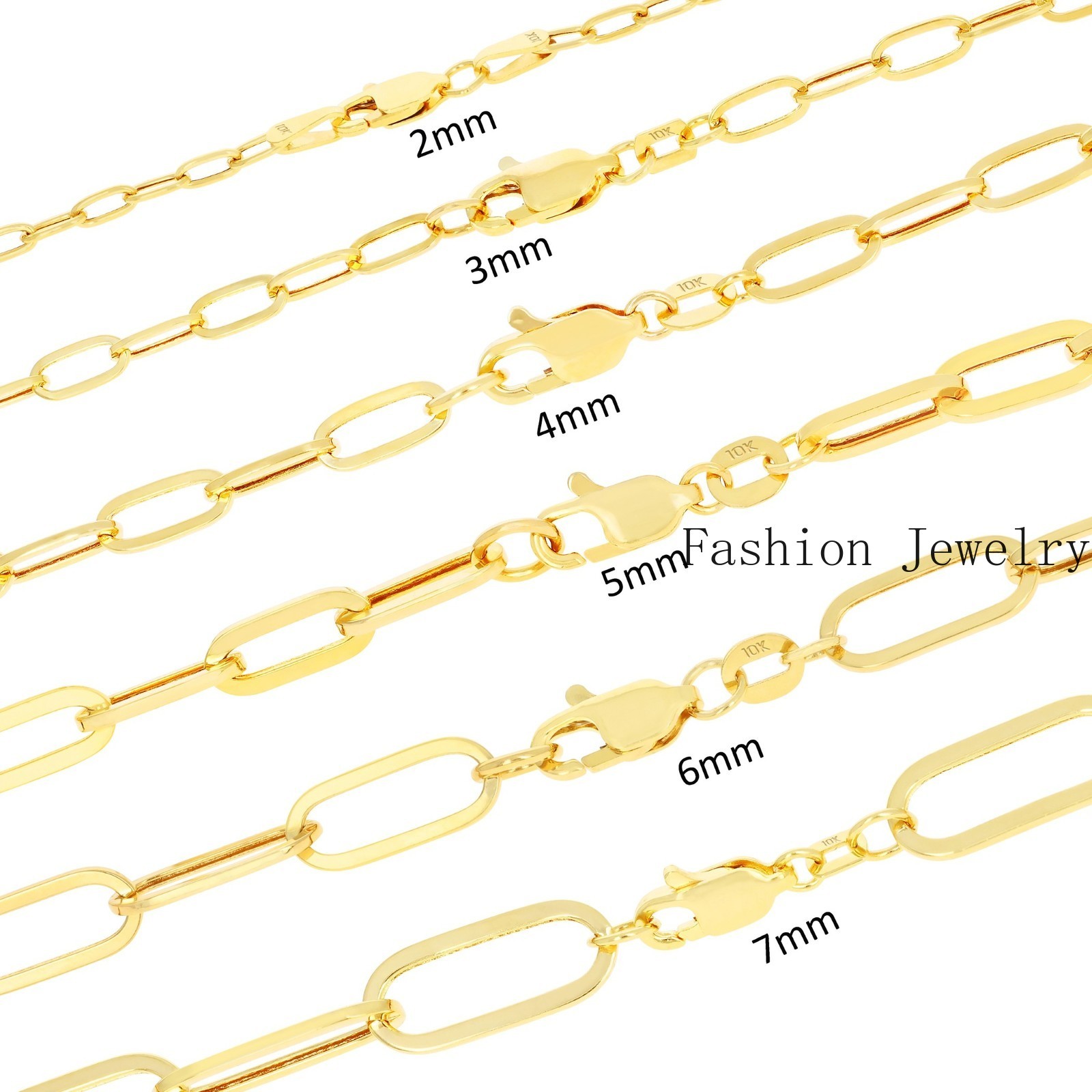 14k Yellow Gold Paperclip 2mm-7mm Chain Cable Rolo Bracelet Mens Womens 7″ – 8″